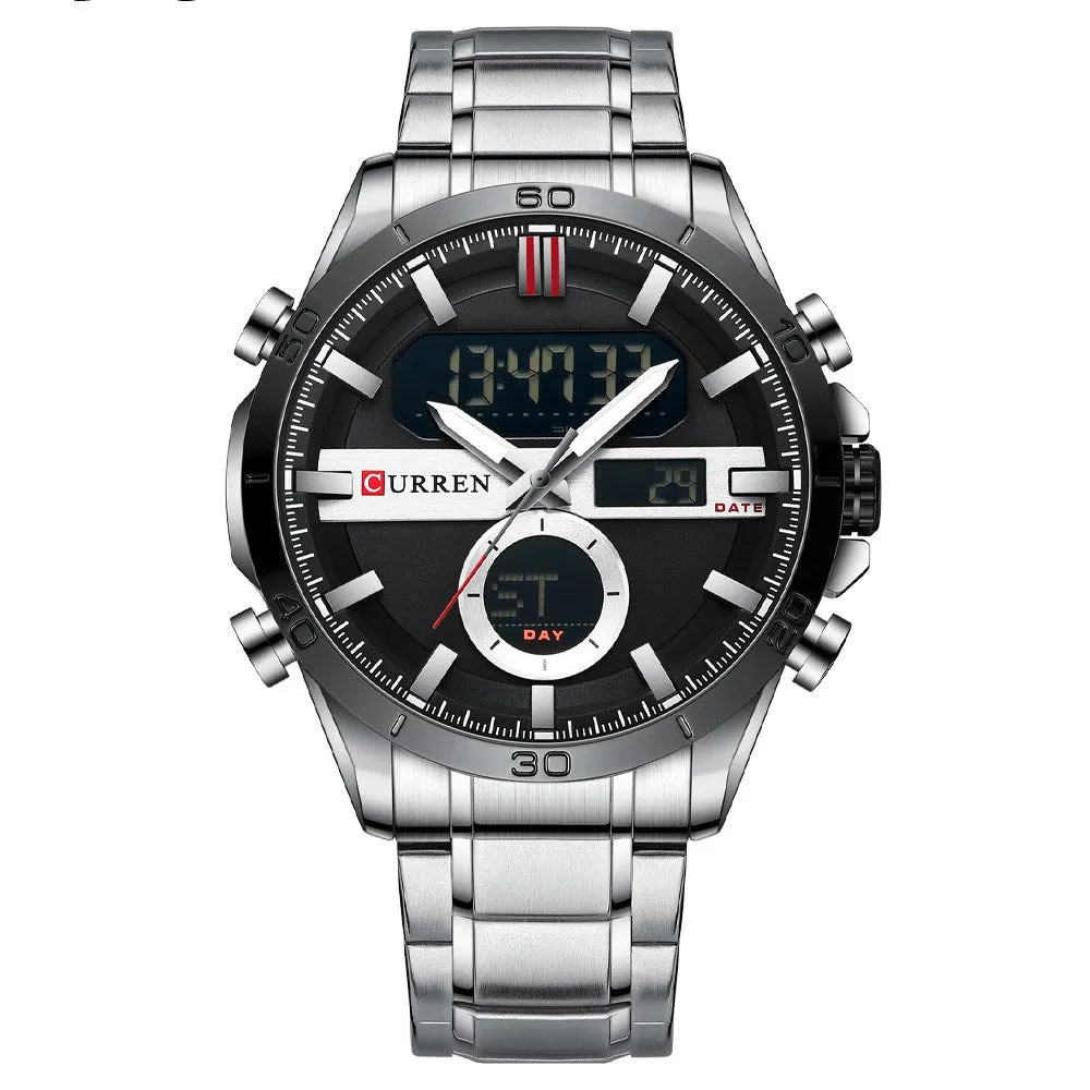 Men's multifunctional electronic waterproof round watch with alloy case and strap, round dial, quartz movement, sport style, available in five colours