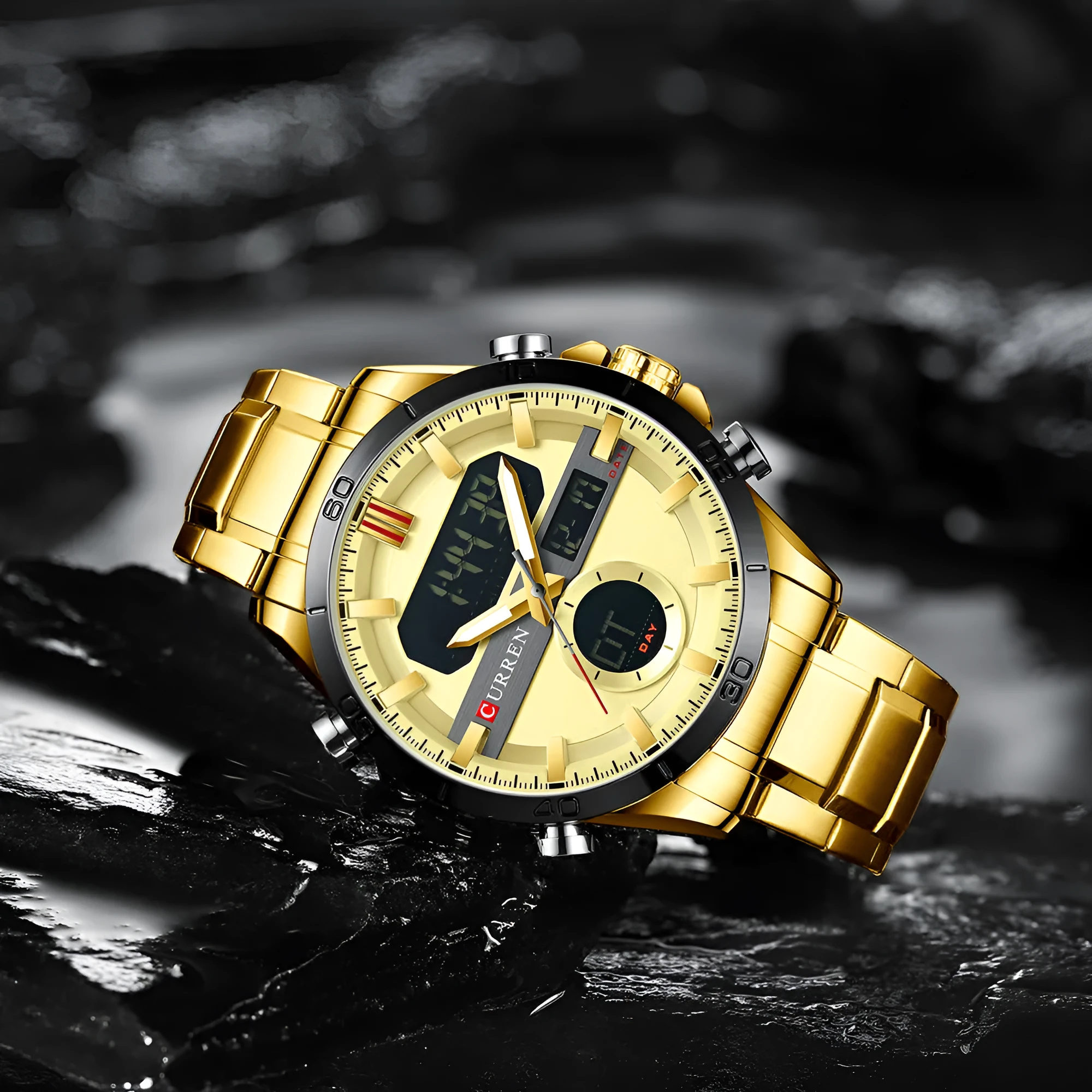 Men's multifunctional electronic waterproof round watch with alloy case and strap, round dial, quartz movement, sport style, available in five colours