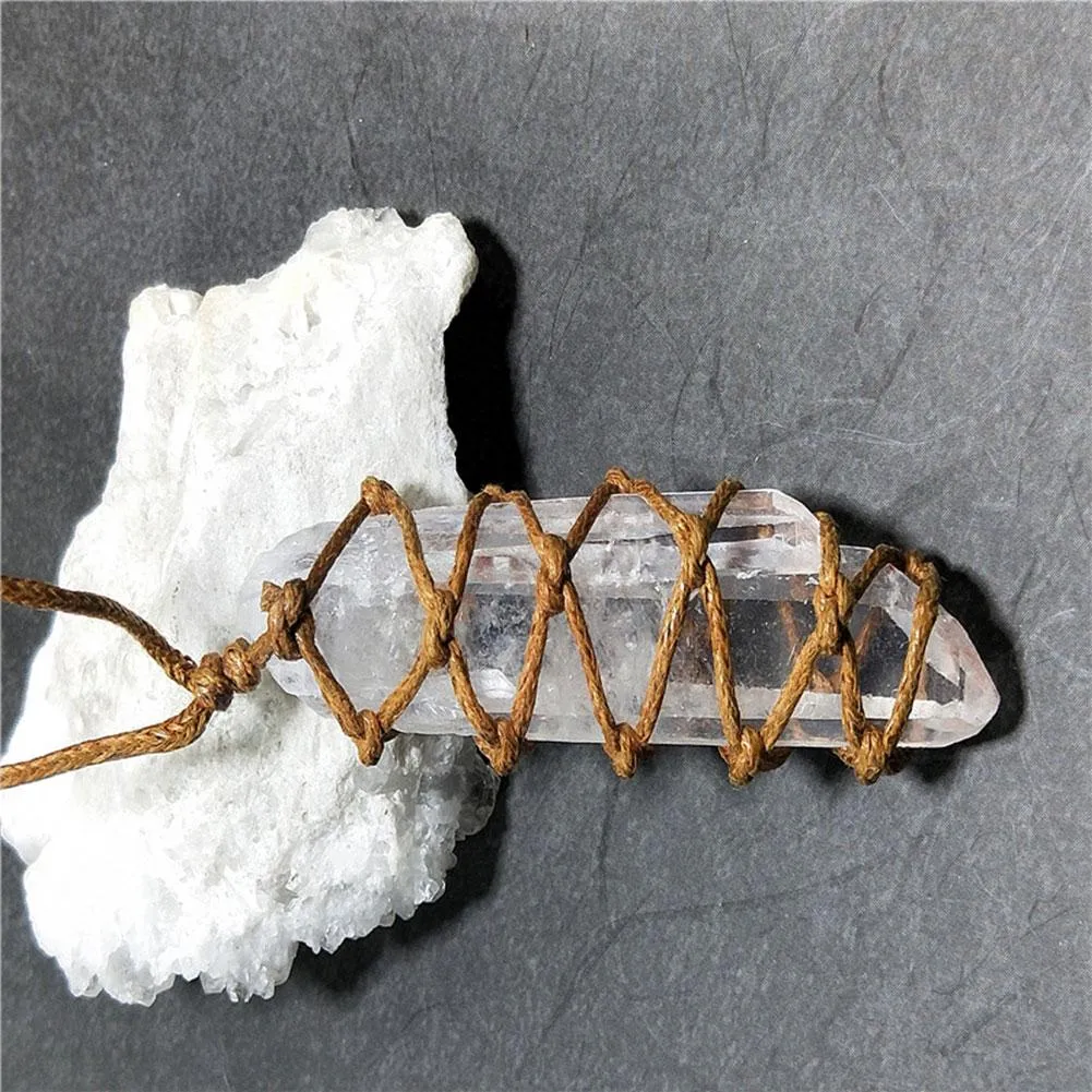 White crystal pillar pendant necklace in transparent colour with geometric shape hanging from chain