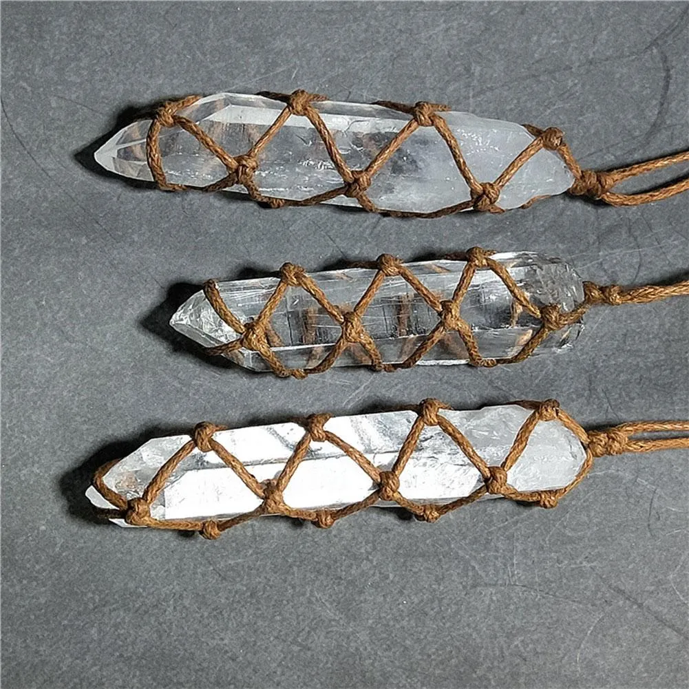 White crystal pillar pendant necklace in transparent colour with geometric shape hanging from chain