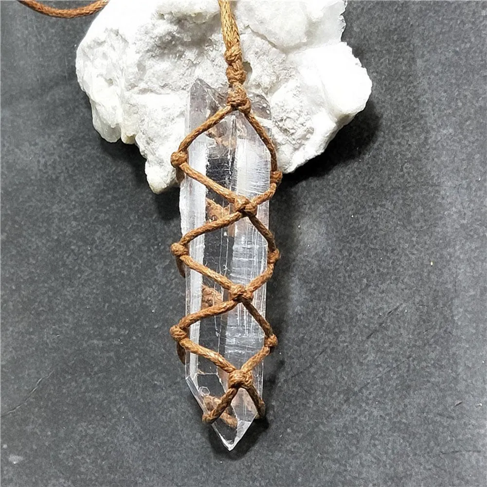White crystal pillar pendant necklace in transparent colour with geometric shape hanging from chain