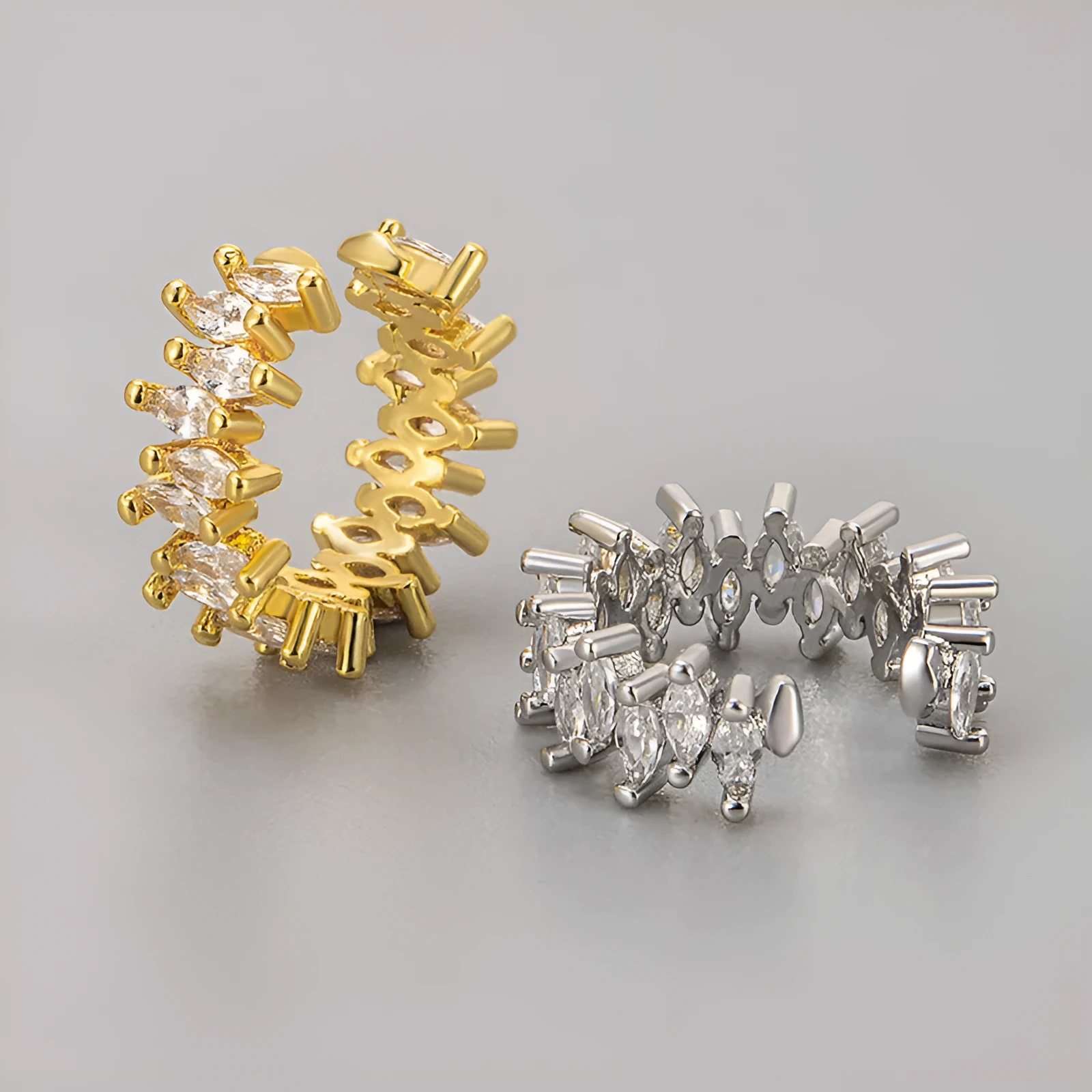 Women's copper zirconium diamond ear bone clip earrings retro cold style geometric cartilage clip in gold finish