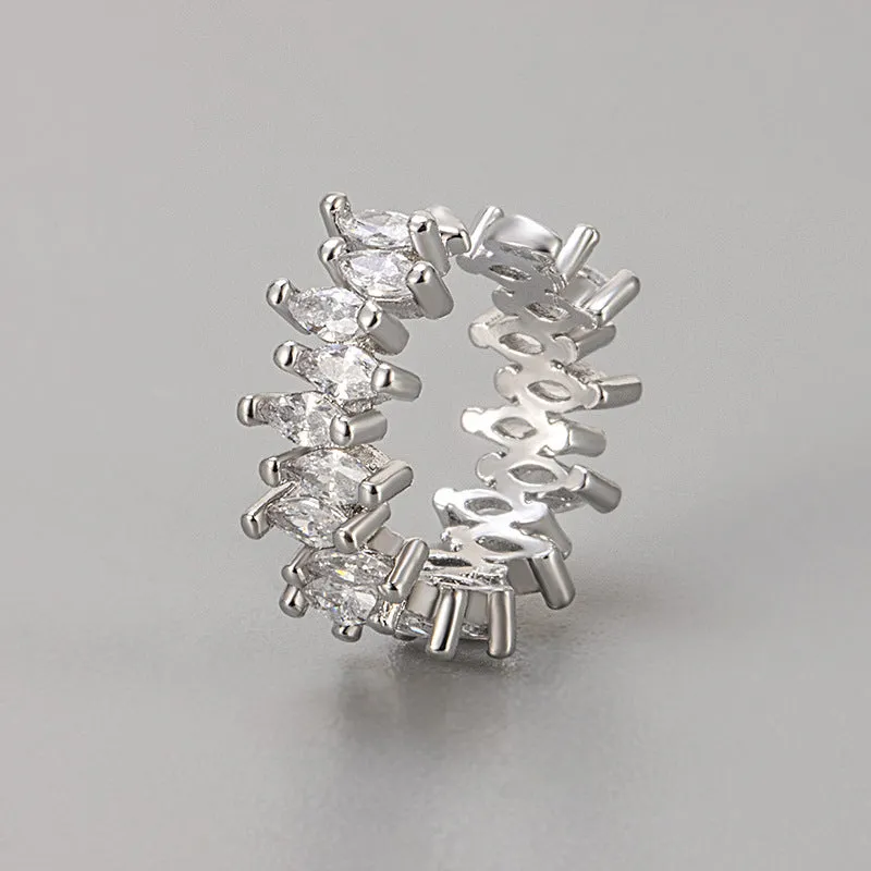 Women's copper zirconium diamond ear bone clip earrings retro cold style geometric cartilage clip in gold finish