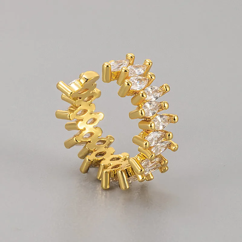 Women's copper zirconium diamond ear bone clip earrings retro cold style geometric cartilage clip in gold finish