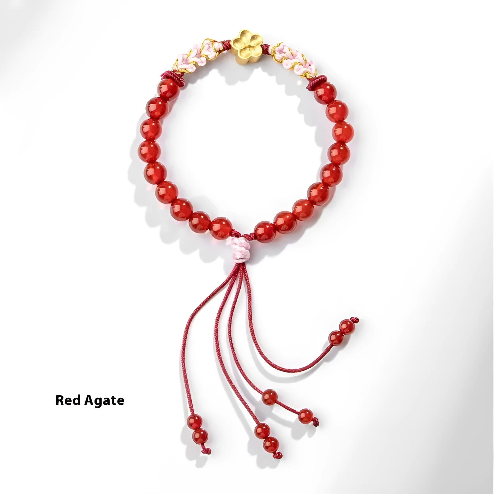 Hand-woven red rope bracelet with diamond shaped crystal and peach blossom Chinese design