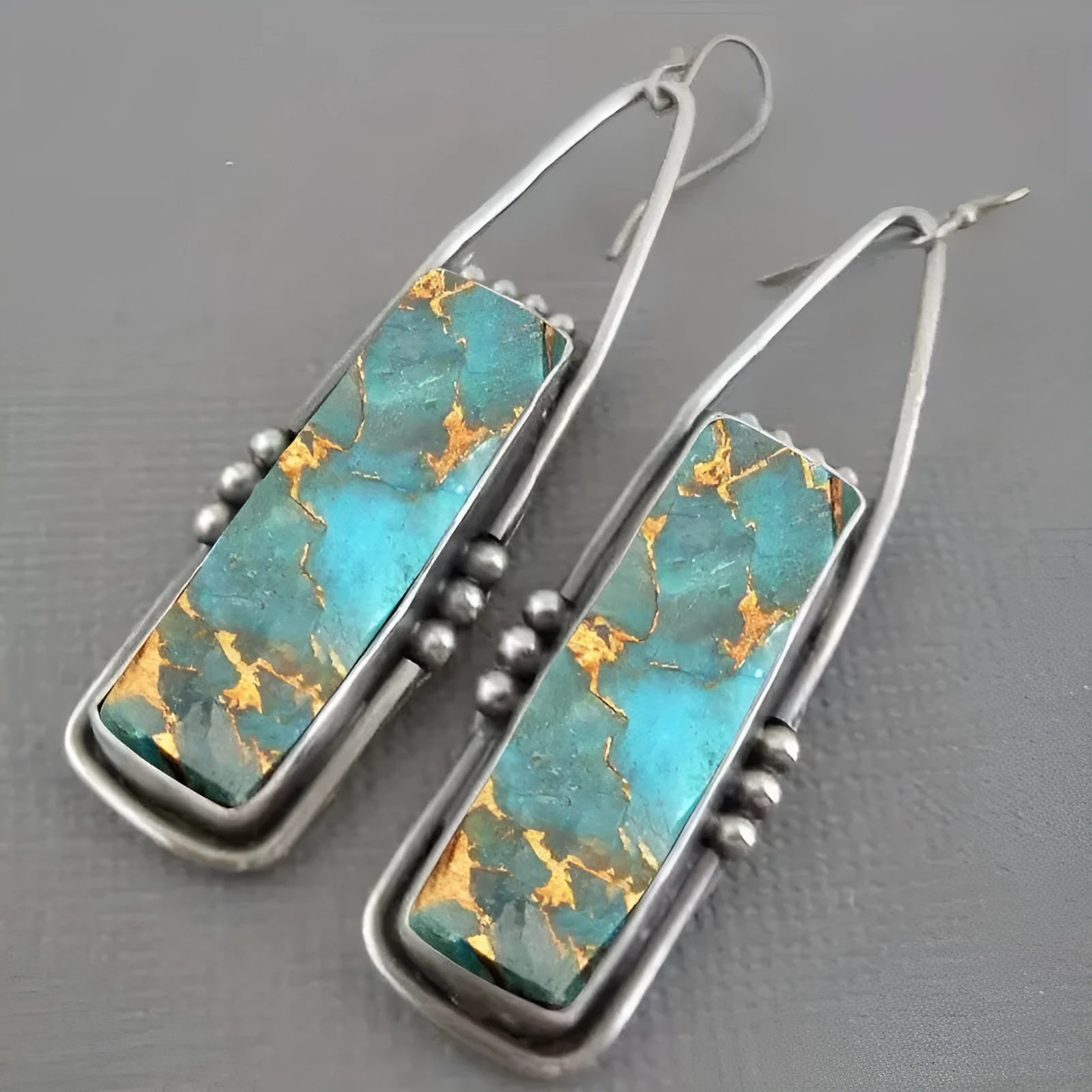 Retro patterned bohemian geometric zinc alloy drop earrings with drip glue finish, colour ER-36, 10g