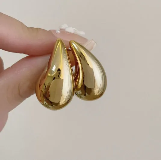 French golden drop earrings for women teardrop shape punk style electroplated gold