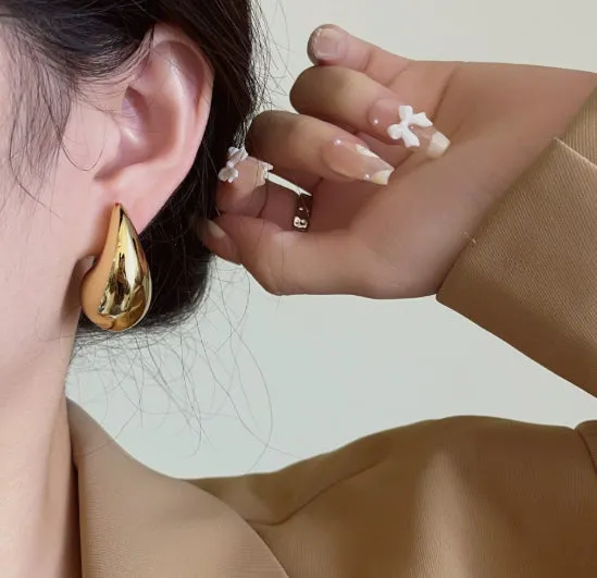 French golden drop earrings for women teardrop shape punk style electroplated gold