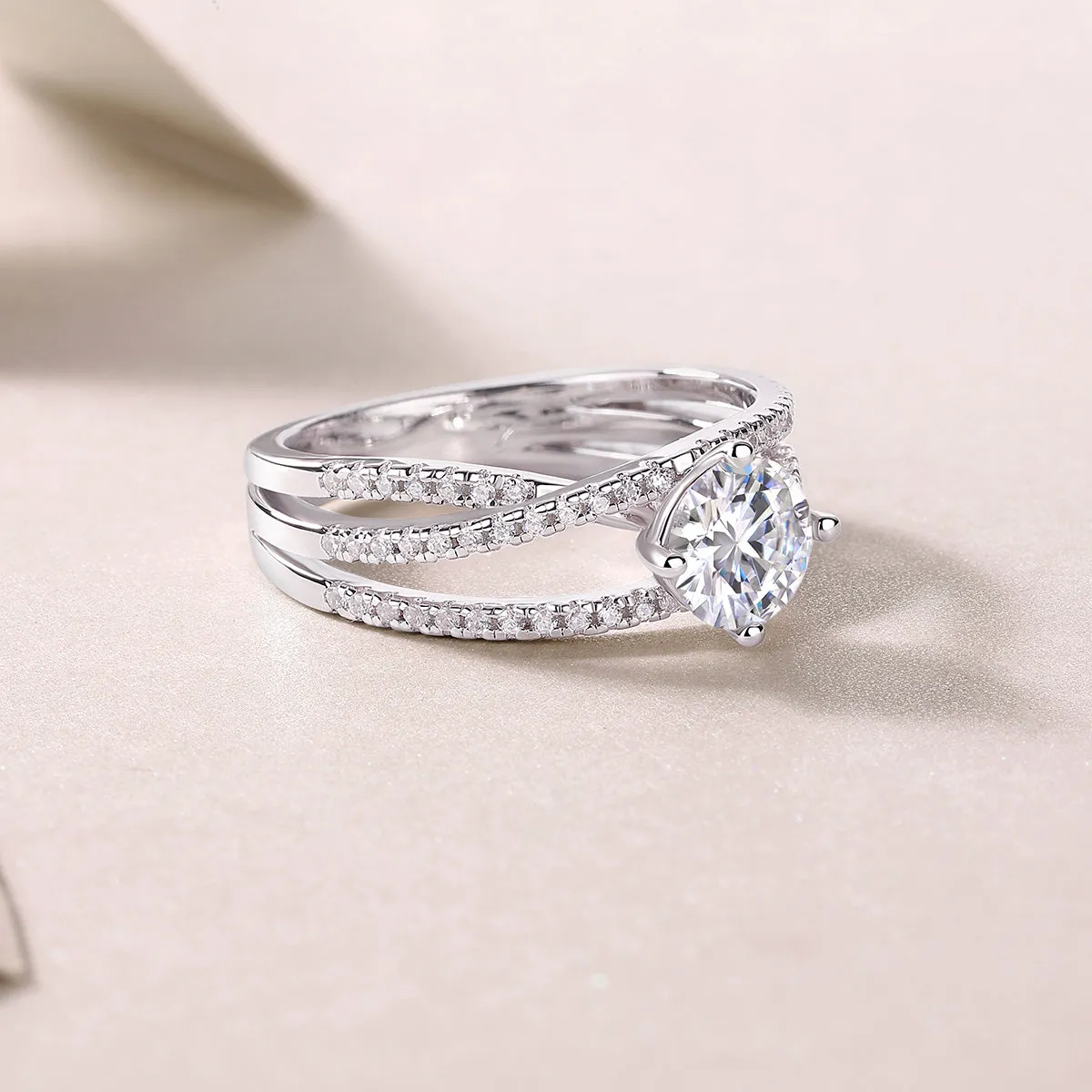 1-carat moissanite S925 silver wedding ring with platinum plating, diamond pen inspectable, gift box