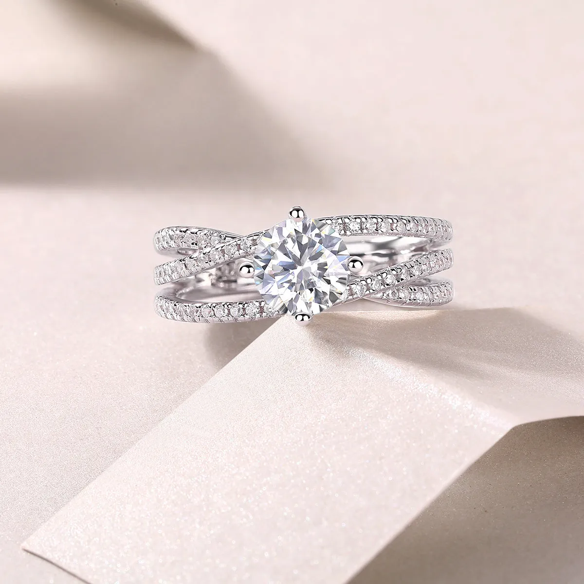 1-carat moissanite S925 silver wedding ring with platinum plating, diamond pen inspectable, gift box