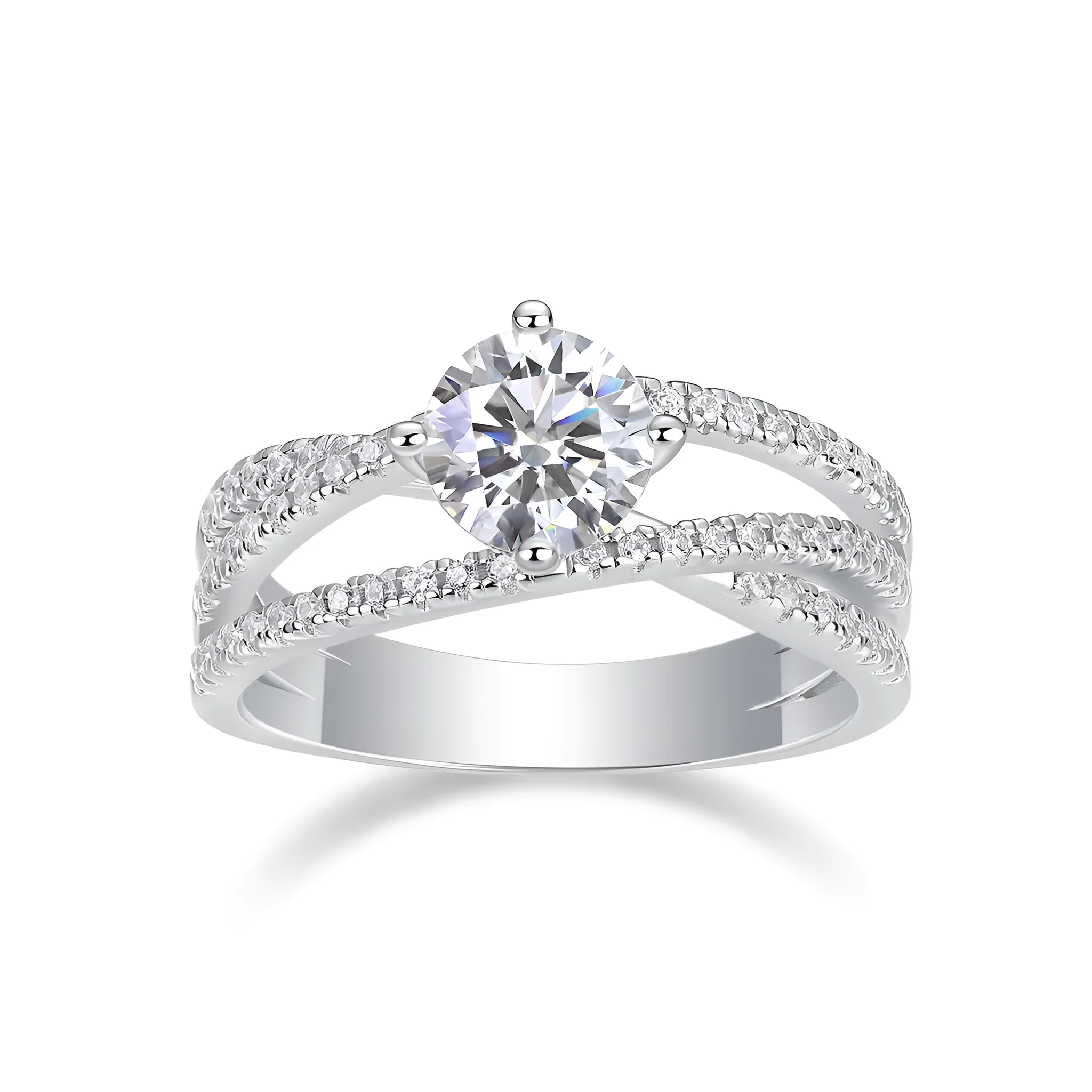 1-carat moissanite S925 silver wedding ring with platinum plating, diamond pen inspectable, gift box