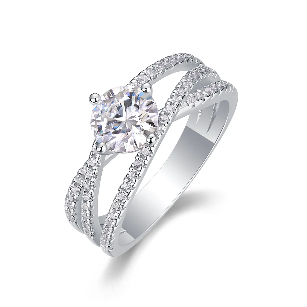 1-carat moissanite S925 silver wedding ring with platinum plating, diamond pen inspectable, gift box