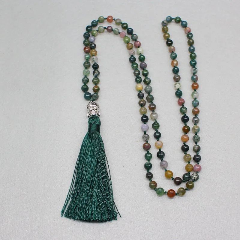 108-bead natural India agate necklace with 6mm geometric stone beads.