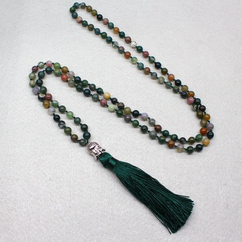 108-bead natural India agate necklace with 6mm geometric stone beads.