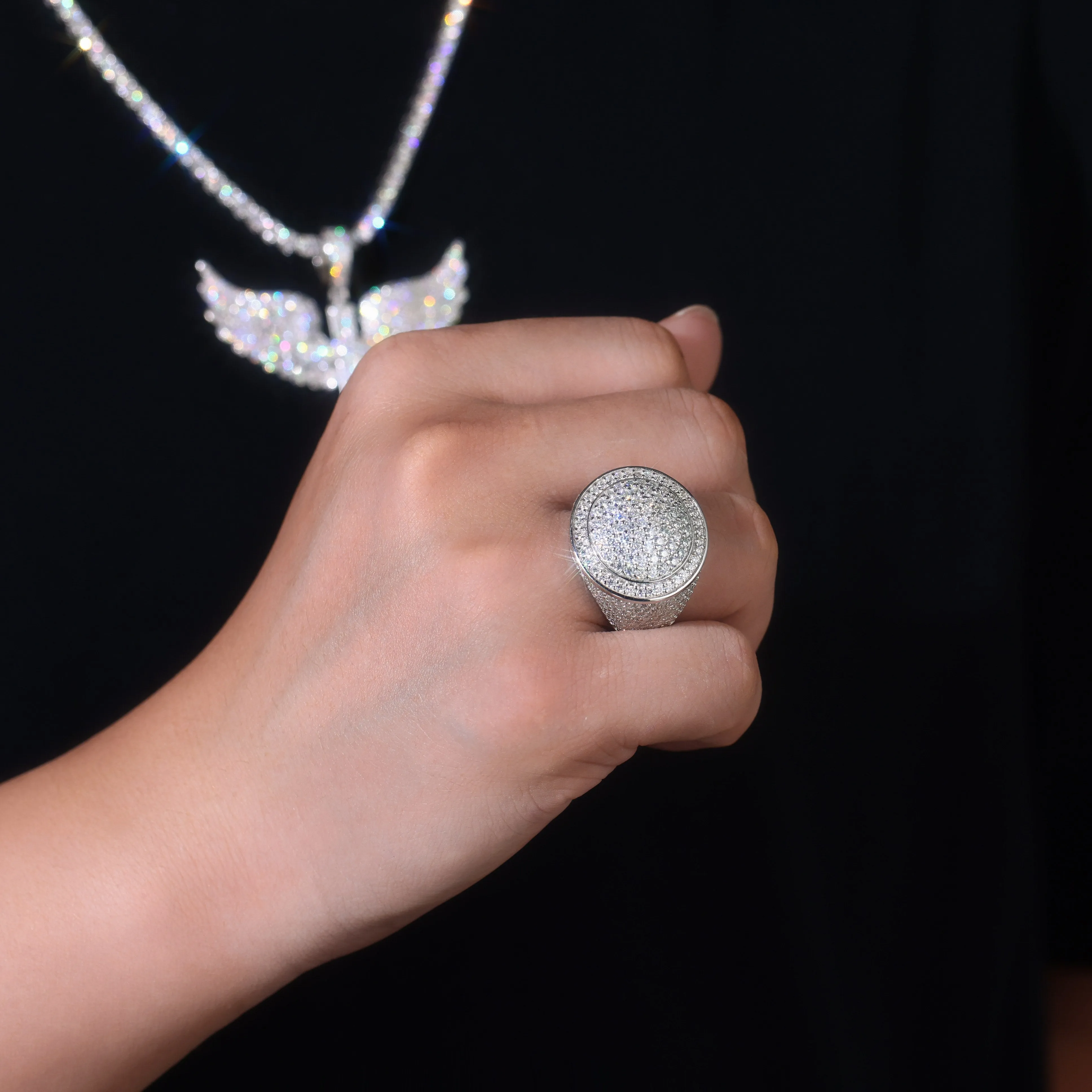 The King Of Hip-hop men's ring set with moissanite stone S925 silver platinum plating gift box