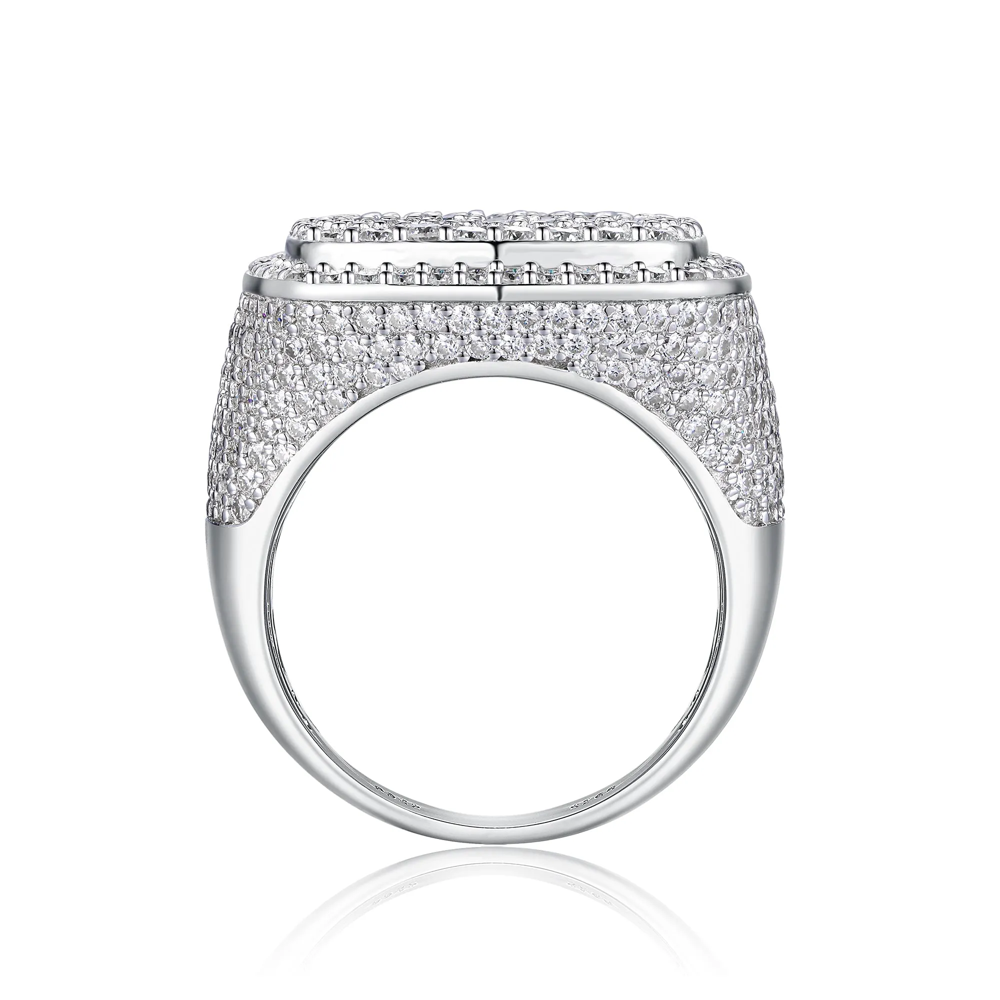 Royal Square Diamond men's ring with square moissanite stone, S925 silver, platinum plated, on white background
