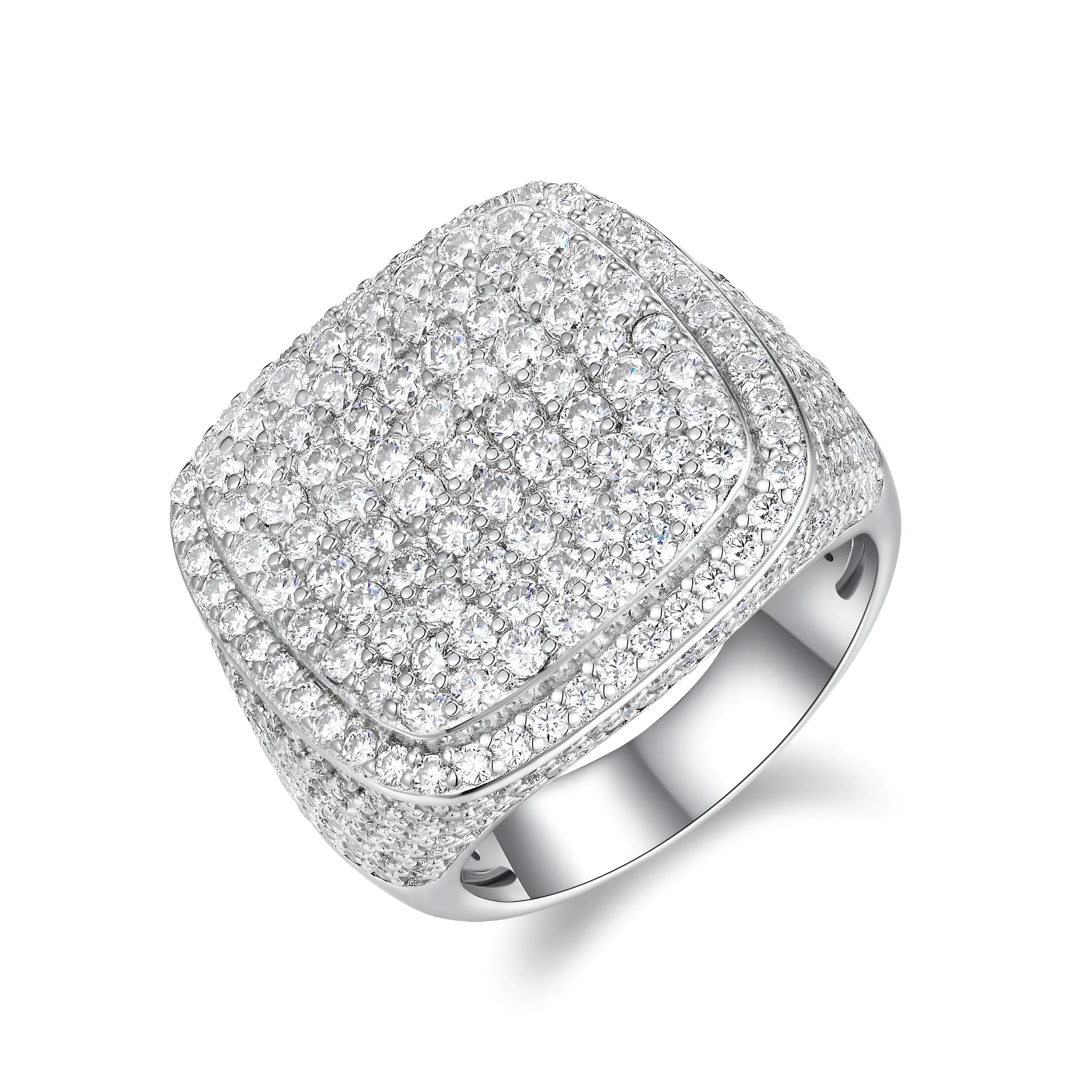 Royal Square Diamond men's ring with square moissanite stone, S925 silver, platinum plated, on white background