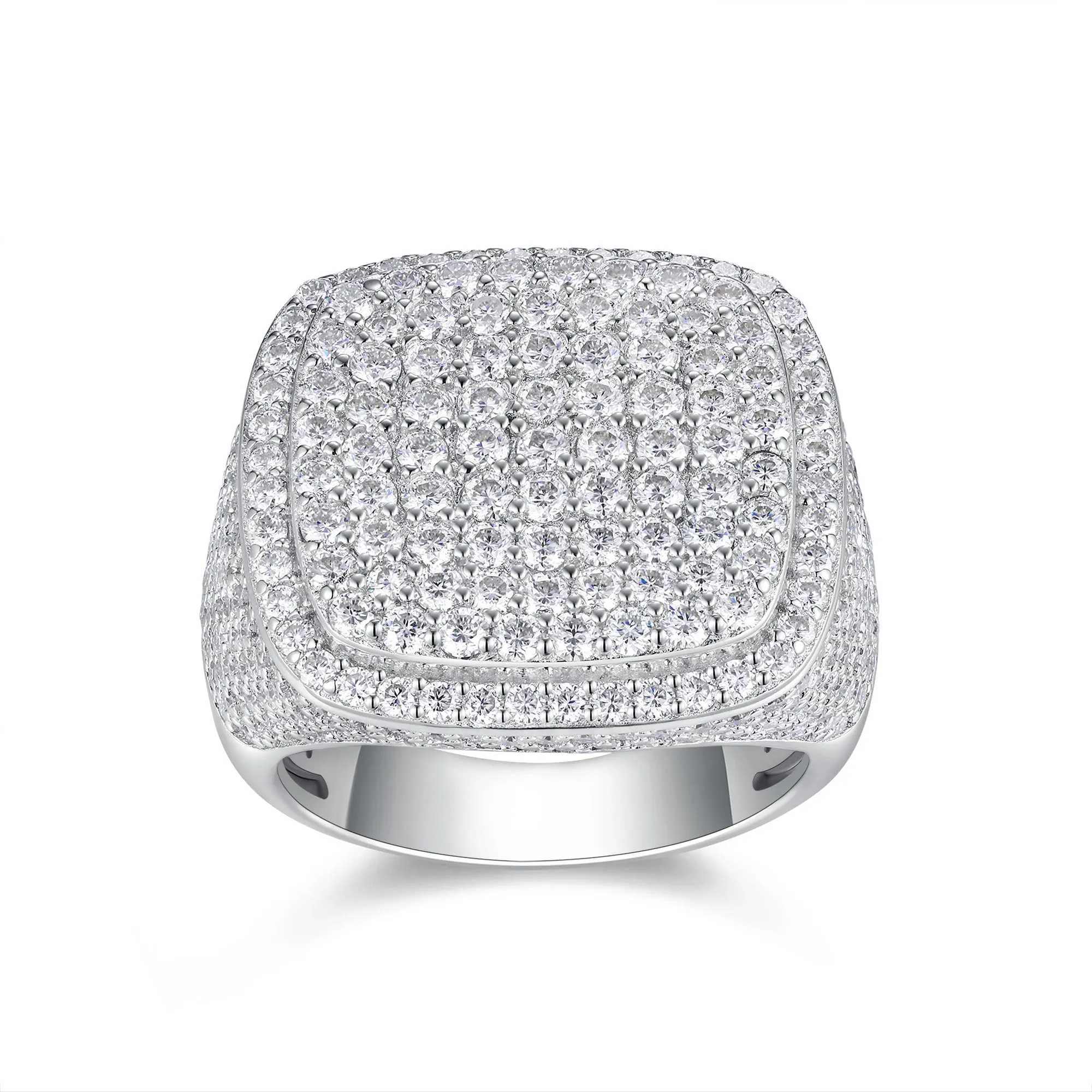 Royal Square Diamond men's ring with square moissanite stone, S925 silver, platinum plated, on white background