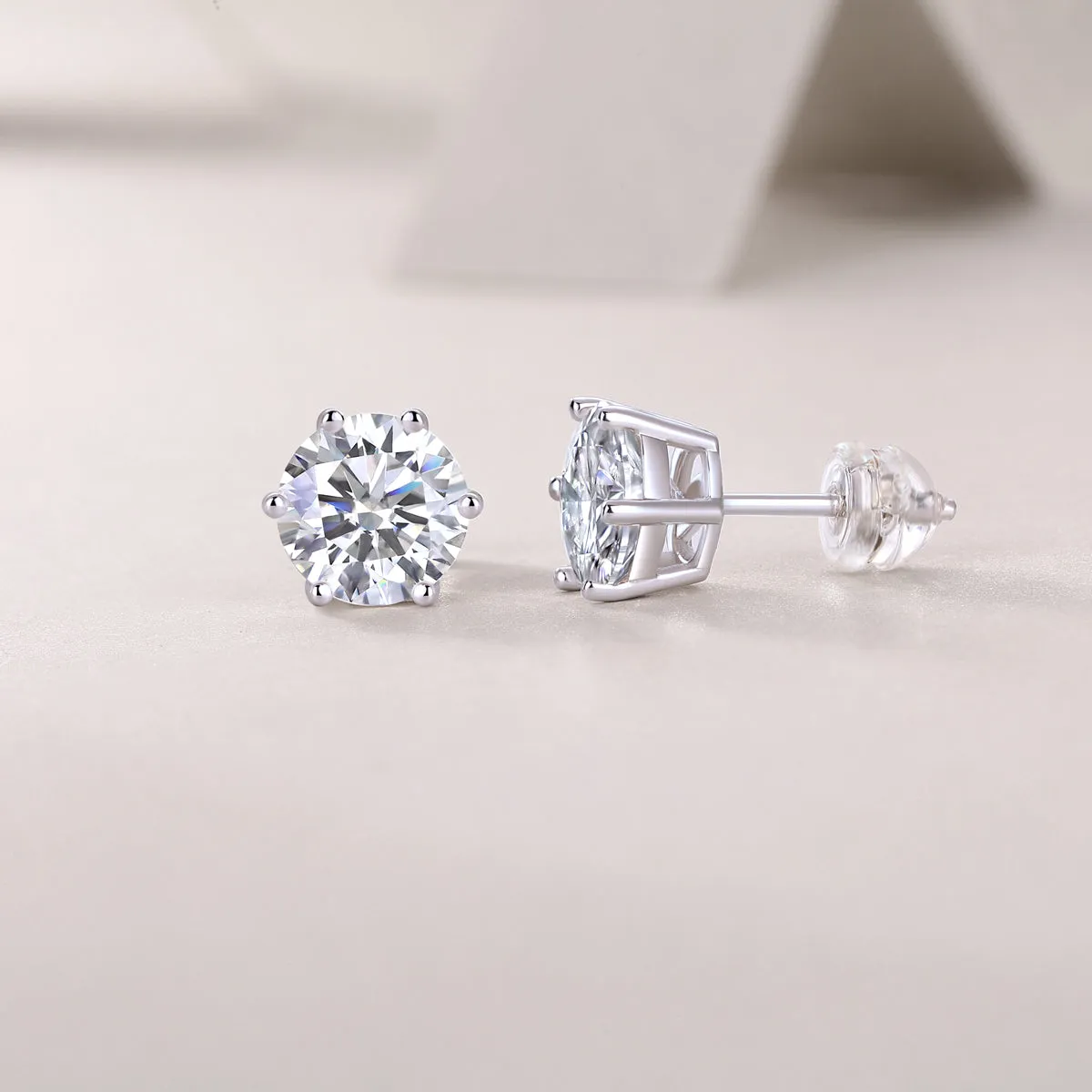 Quiet Moments moissanite stud earrings set in platinum-plated S925 silver, gift box and GRA certificate included, four carat sizes available