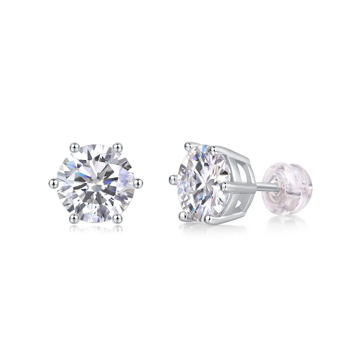 Quiet Moments moissanite stud earrings set in platinum-plated S925 silver, gift box and GRA certificate included, four carat sizes available