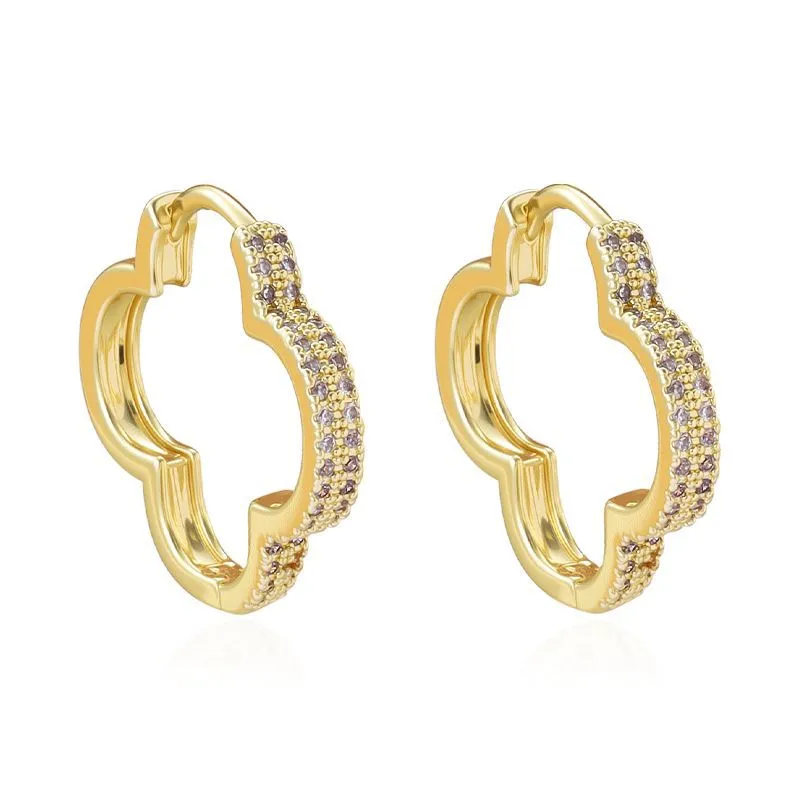 Heart-shaped earrings with micro-inlaid zirconia in gold copper finish for women