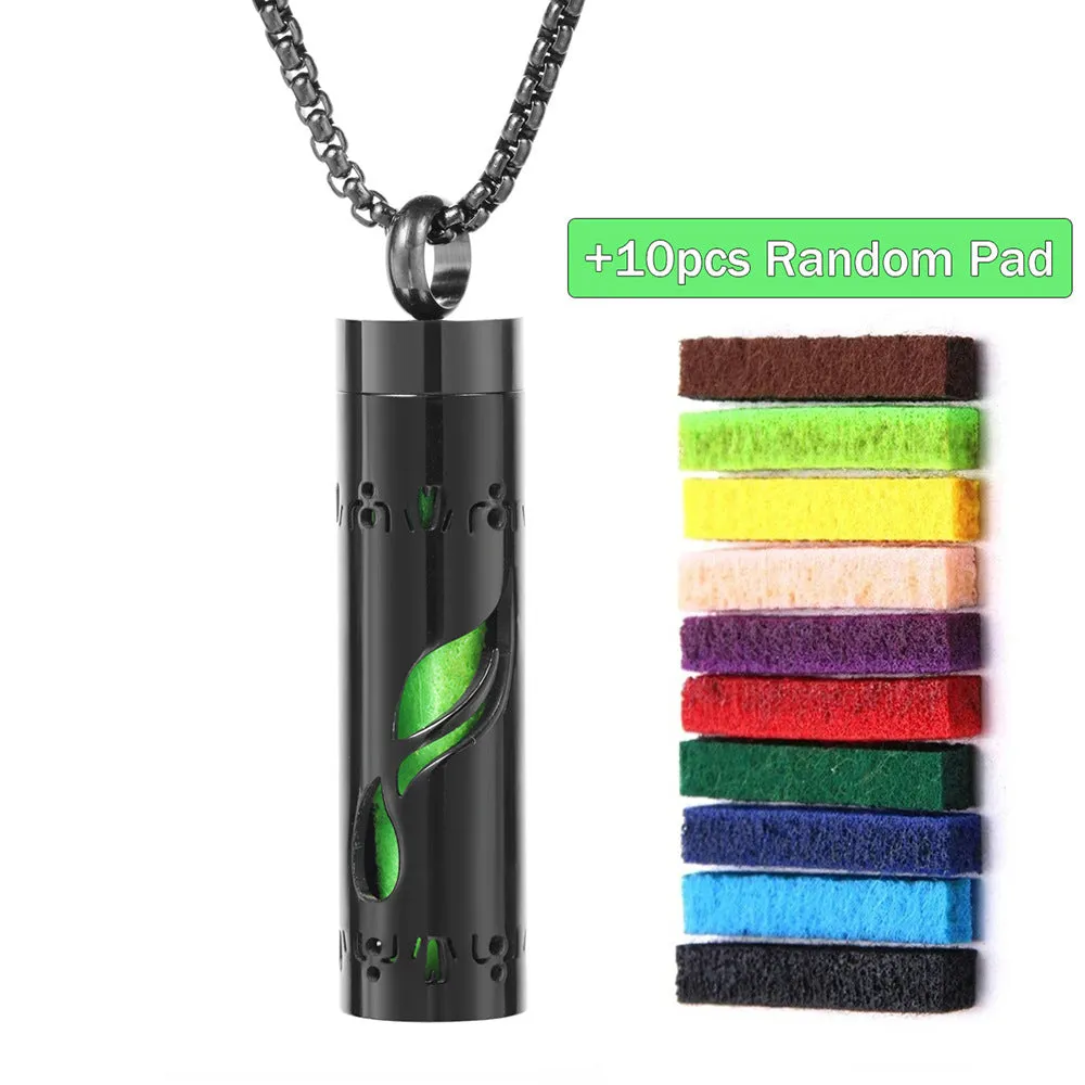 Stainless steel cylindrical heart-shaped hollow pendant necklace on a chain with geometric design