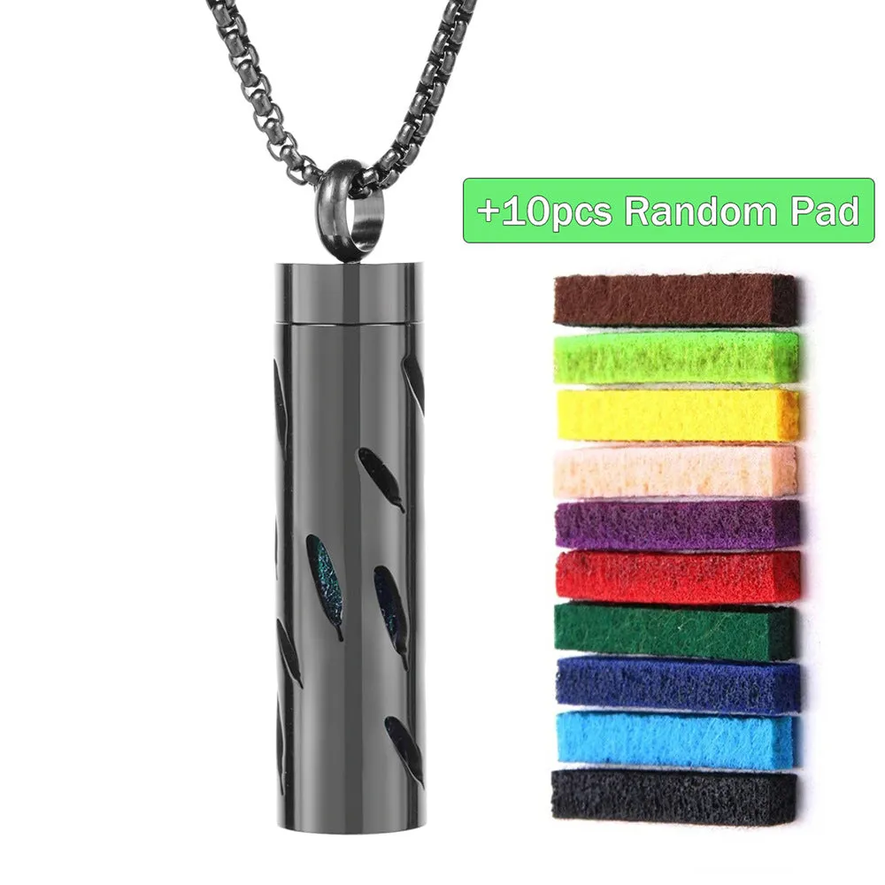 Stainless steel cylindrical heart-shaped hollow pendant necklace on a chain with geometric design