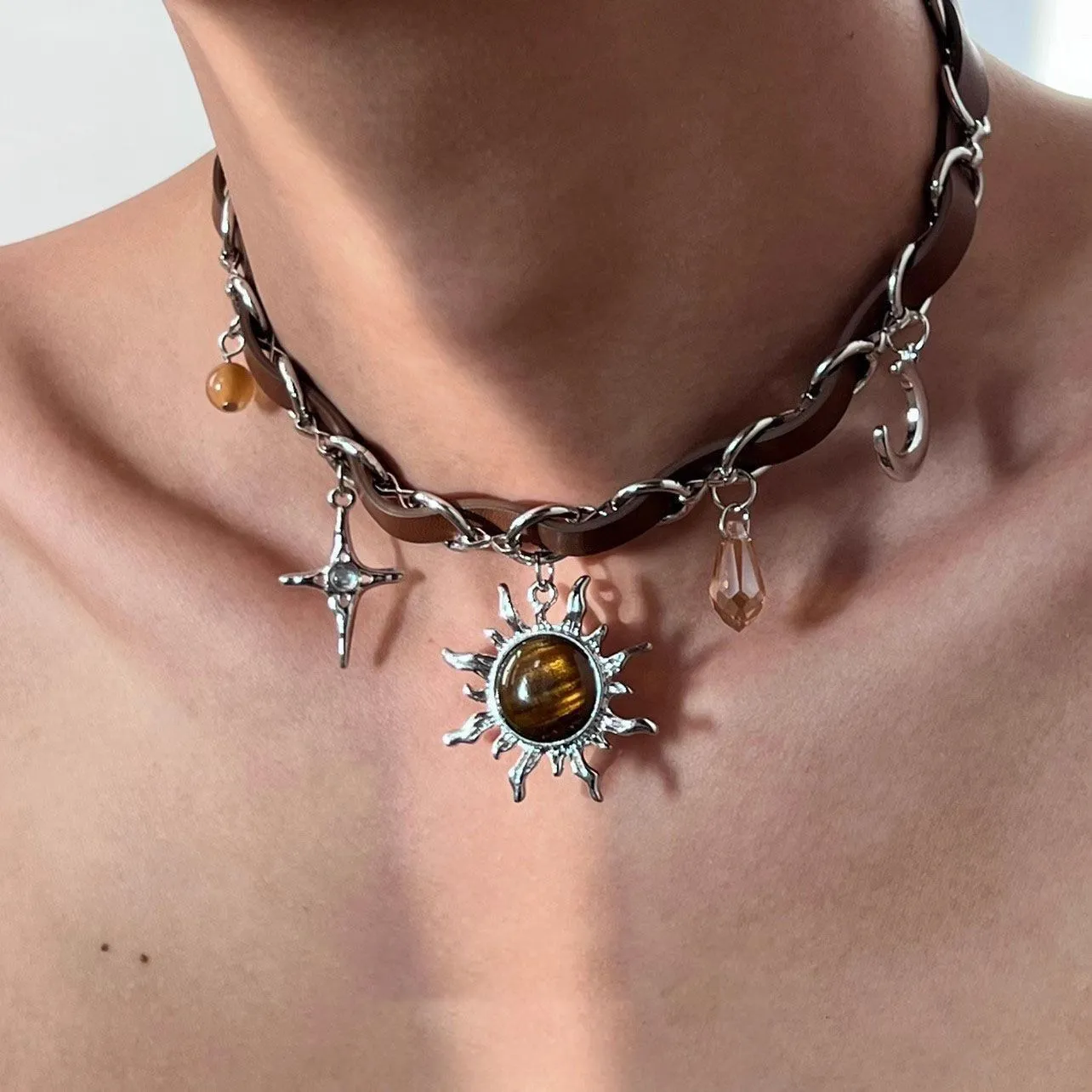 Alloy geometric necklace with electroplated finish in gradient butterfly colour on regular chain