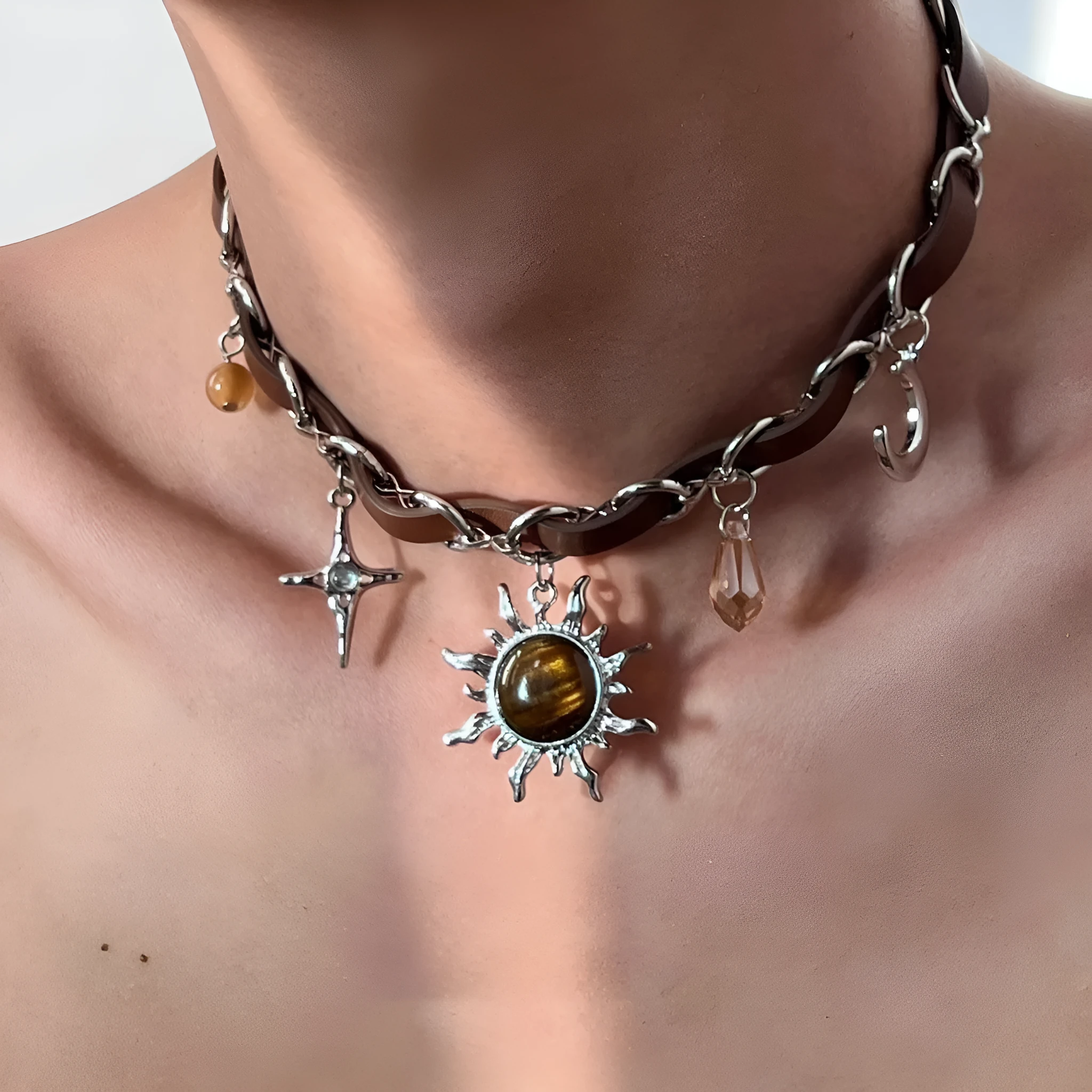 Alloy geometric necklace with electroplated finish in gradient butterfly colour on regular chain