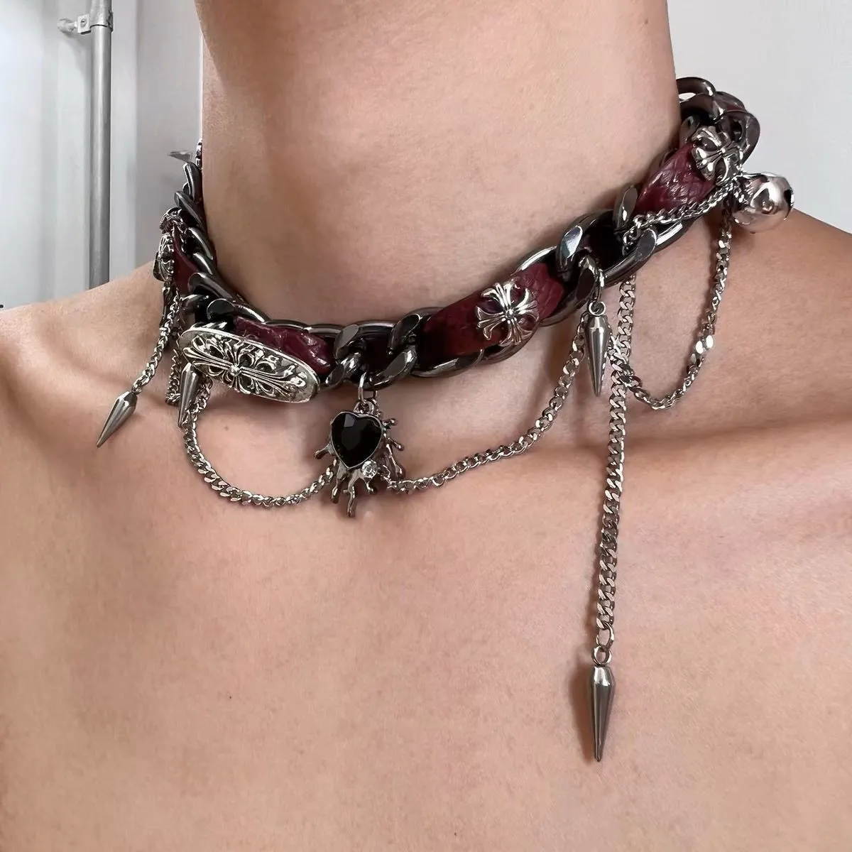Alloy geometric necklace with electroplated finish in gradient butterfly colour on regular chain