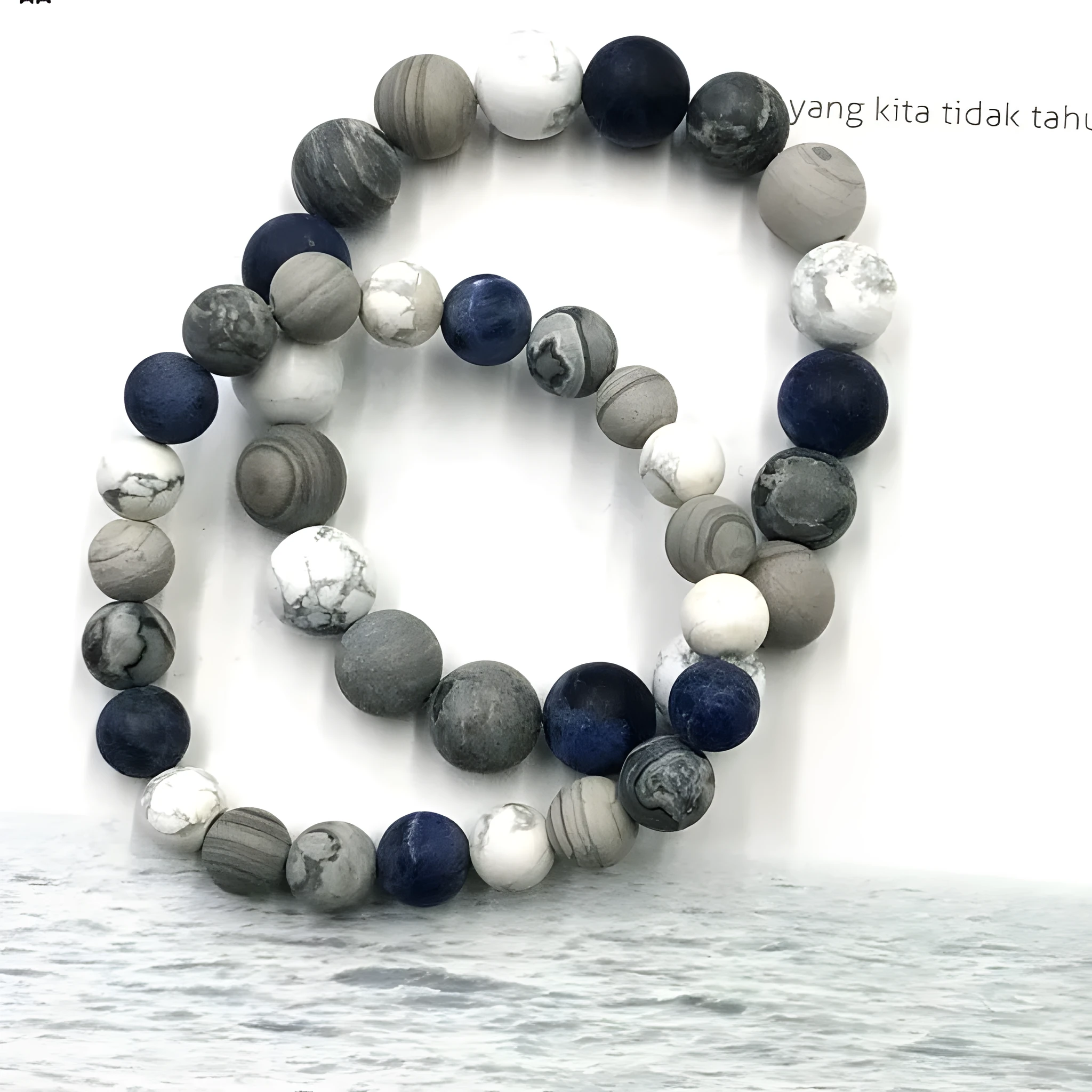 Handmade men's bracelet with planet stone starry design in U-shape, showing bead size options.