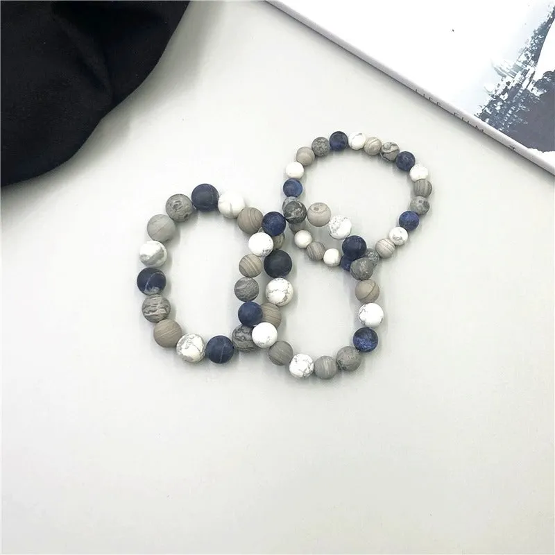 Handmade men's bracelet with planet stone starry design in U-shape, showing bead size options.