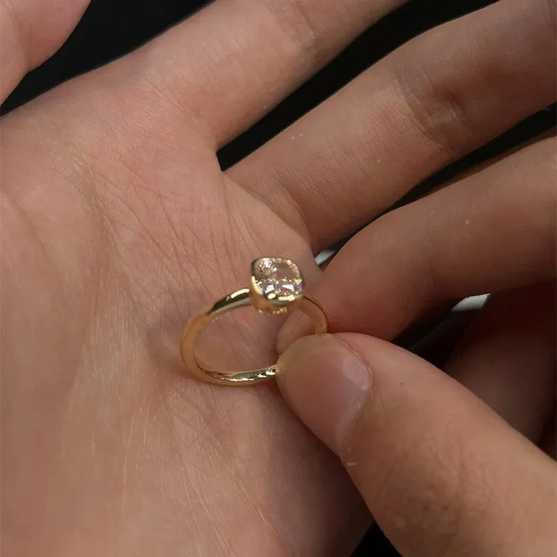 Vintage single diamond ring for women, electroplated copper, white diamond colour, adjustable opening size
