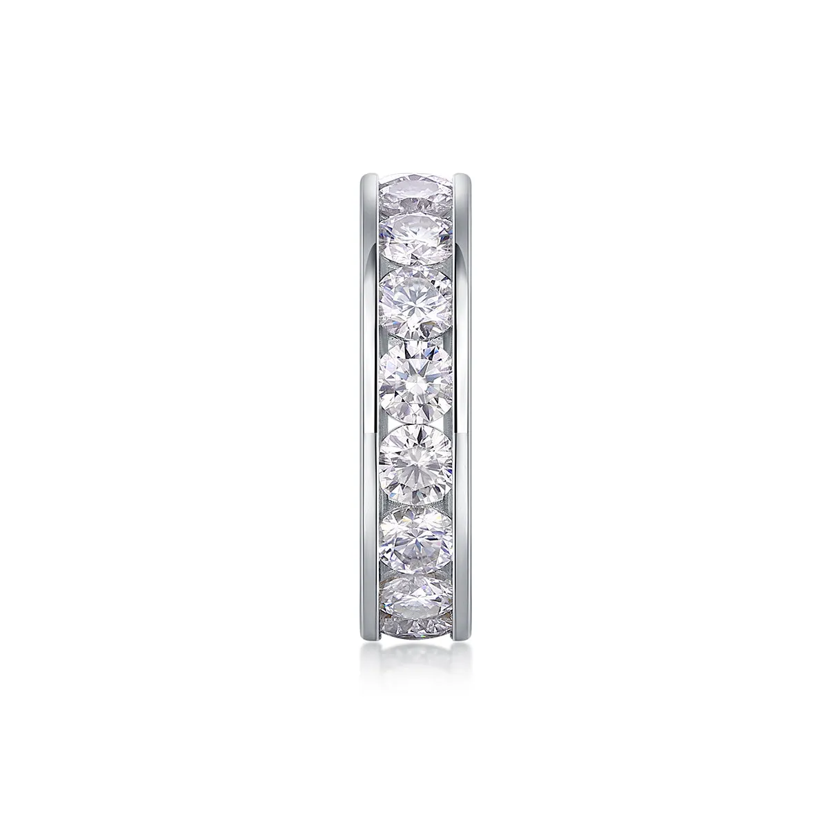 Large star moissanite wedding ring in S925 silver with platinum plating on white background