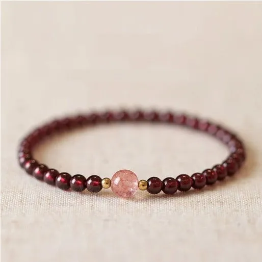 Women's Chinese-style gourd bracelet with imitation garnet beads and electroplated finish