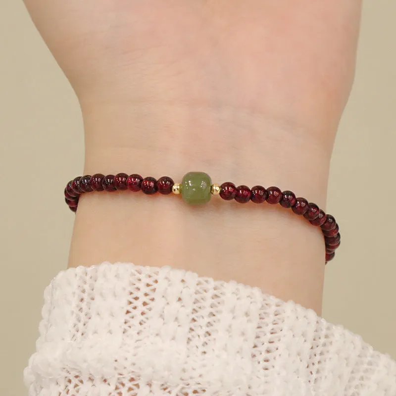 Women's Chinese-style gourd bracelet with imitation garnet beads and electroplated finish
