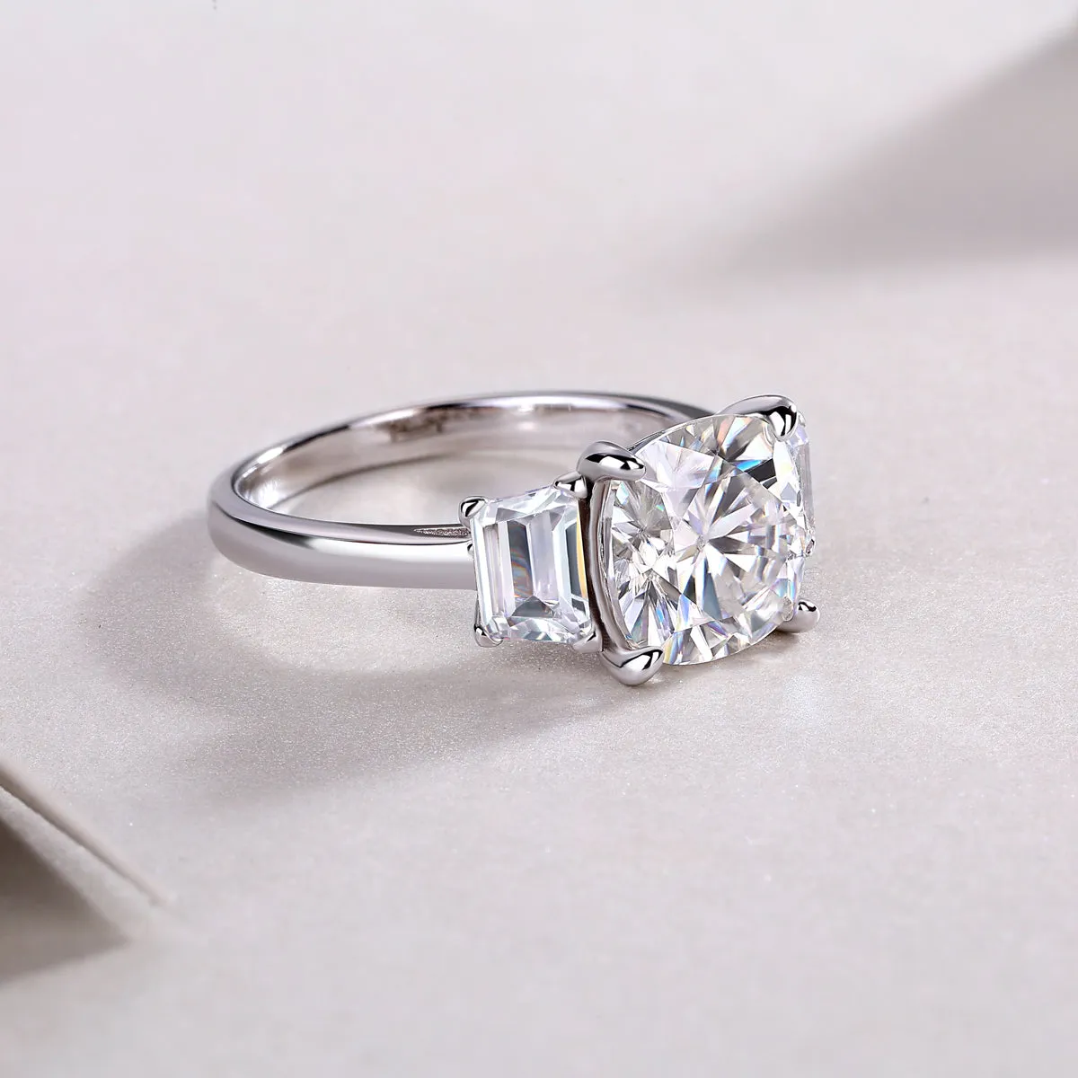 Moissanite wedding ring set with square cut 9x9 stone in platinum-plated S925 silver, gift box packaging