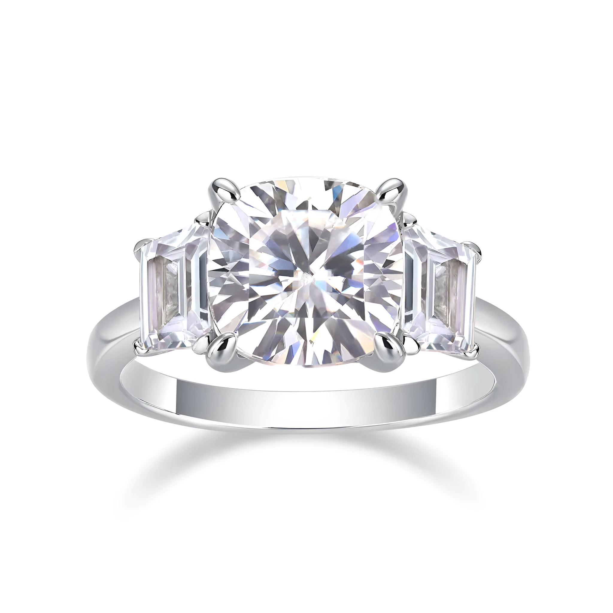Moissanite wedding ring set with square cut 9x9 stone in platinum-plated S925 silver, gift box packaging