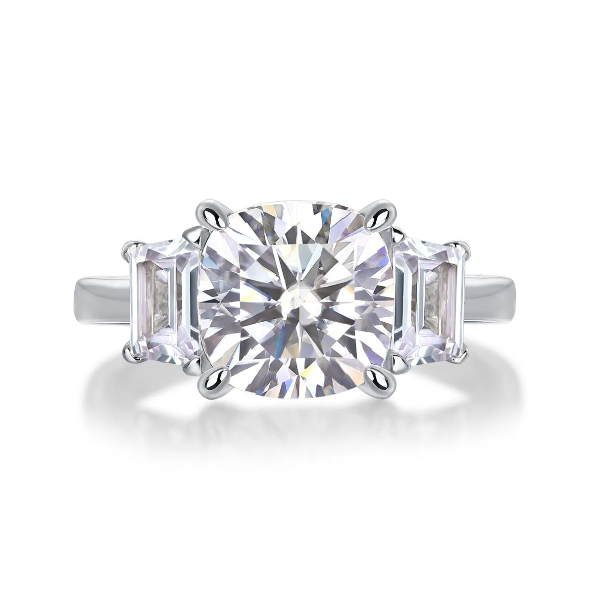 Moissanite wedding ring set with square cut 9x9 stone in platinum-plated S925 silver, gift box packaging