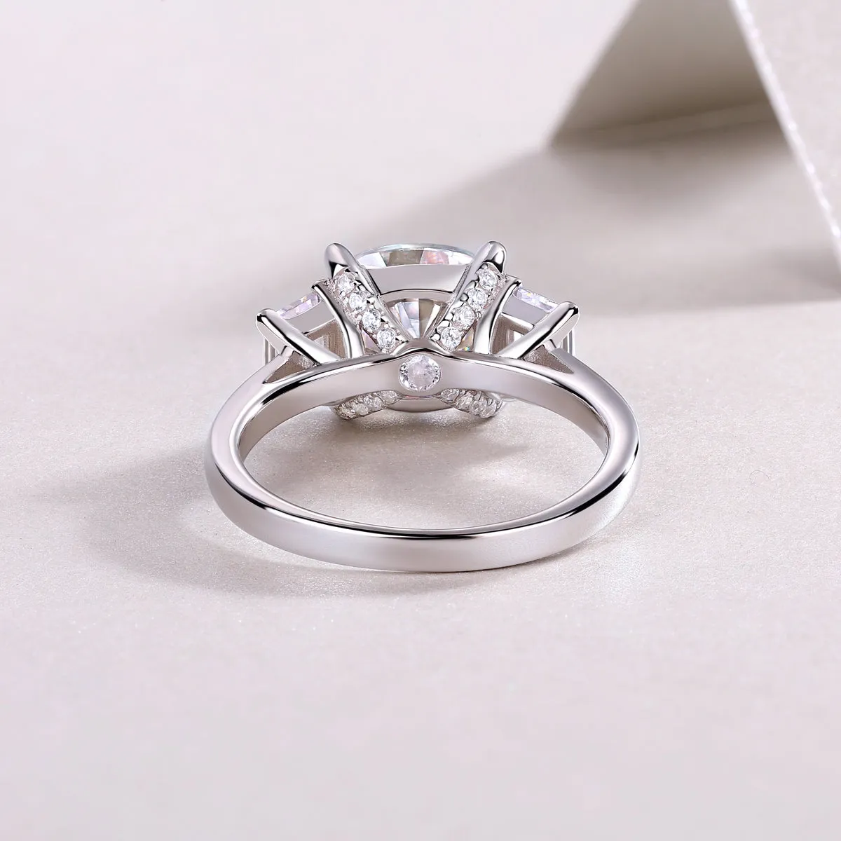 Moissanite wedding ring set with square cut 9x9 stone in platinum-plated S925 silver, gift box packaging