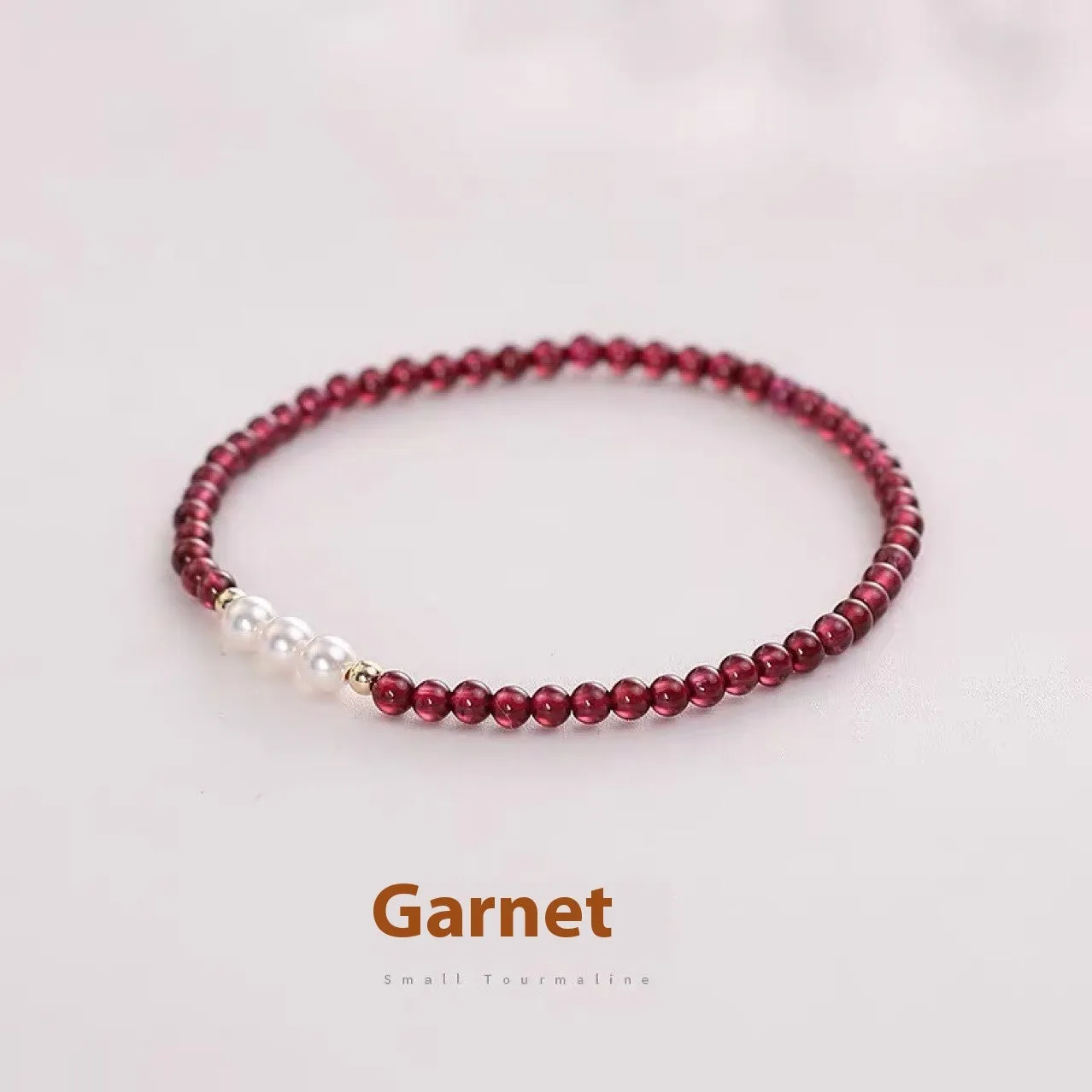 Women's 3mm new Chinese garnet style crystal bracelet with artificial pearl accents