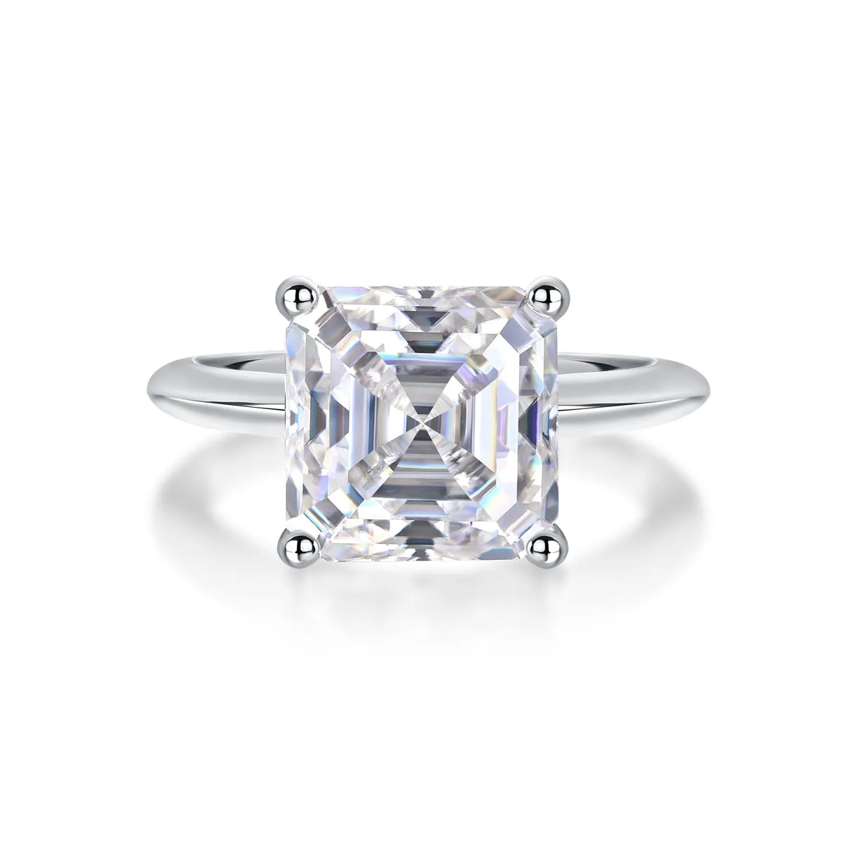 Heart-shaped moissanite wedding ring set in S925 silver with platinum plating, square 10*10 mm stone, gift box packaging