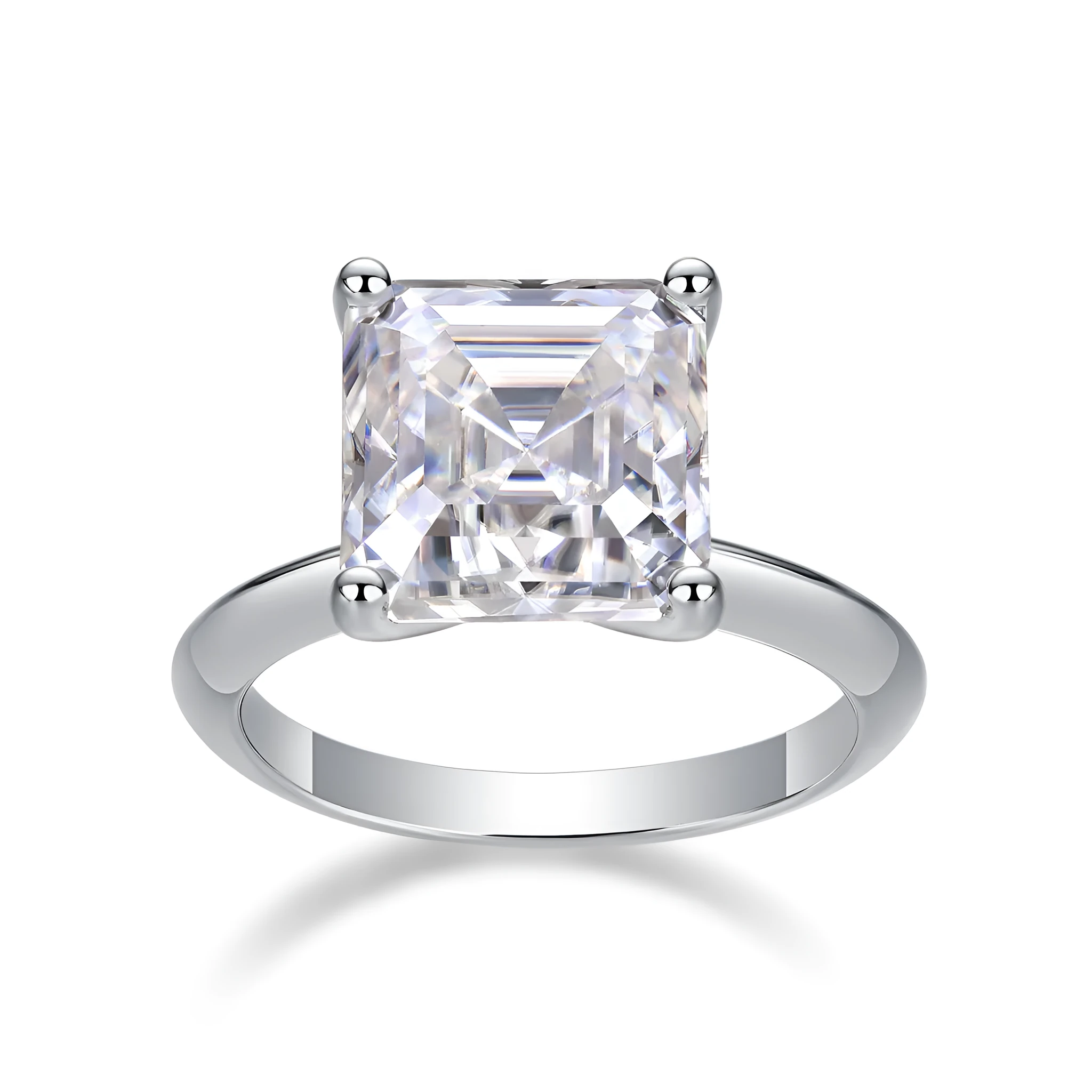 Heart-shaped moissanite wedding ring set in S925 silver with platinum plating, square 10*10 mm stone, gift box packaging