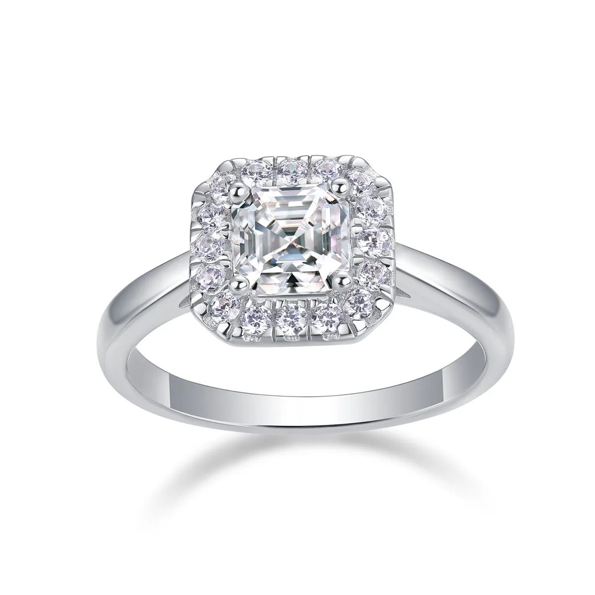 Fangyuan moissanite wedding ring set with square 5.5x5.5mm stone, S925 silver platinum plated, in gift box