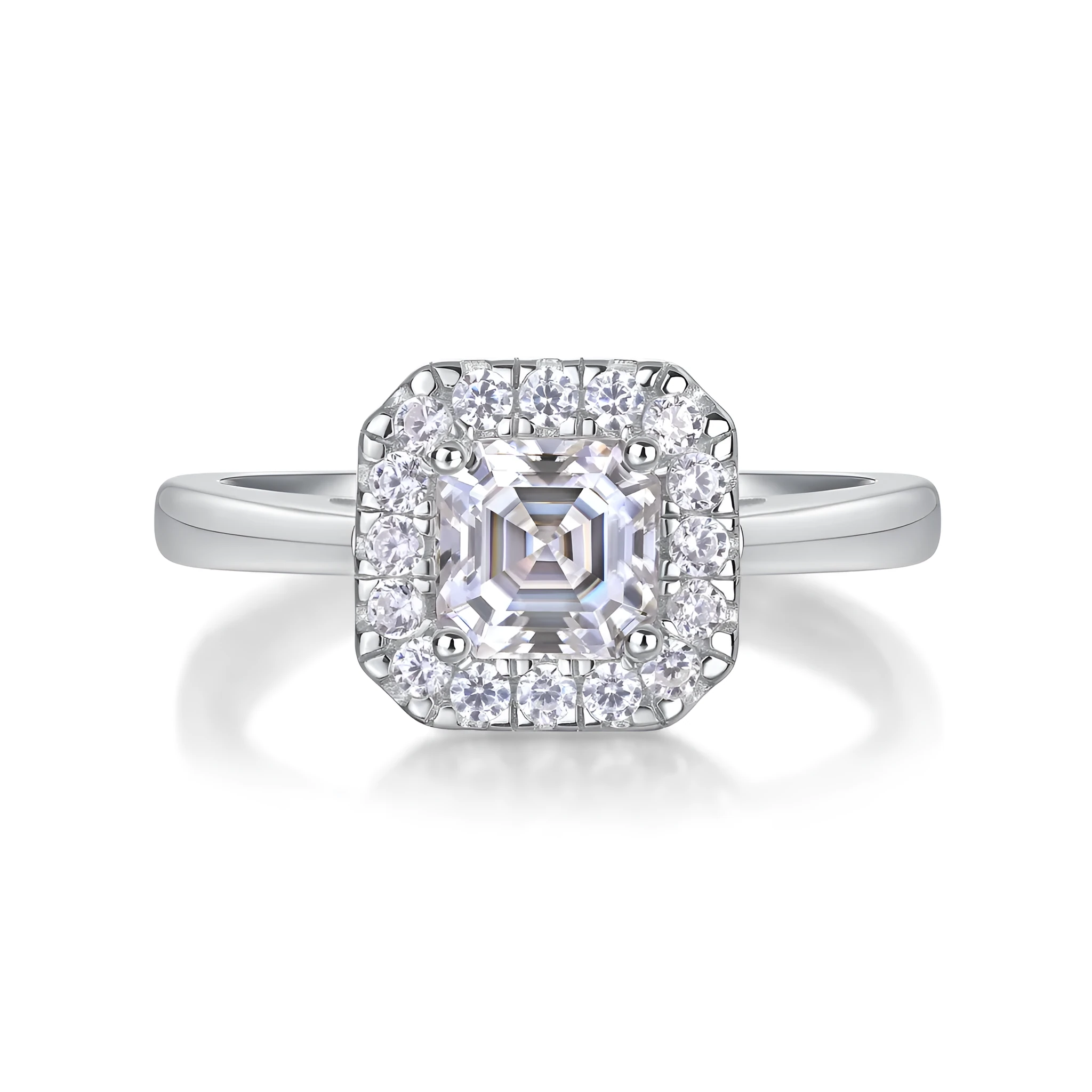 Fangyuan moissanite wedding ring set with square 5.5x5.5mm stone, S925 silver platinum plated, in gift box