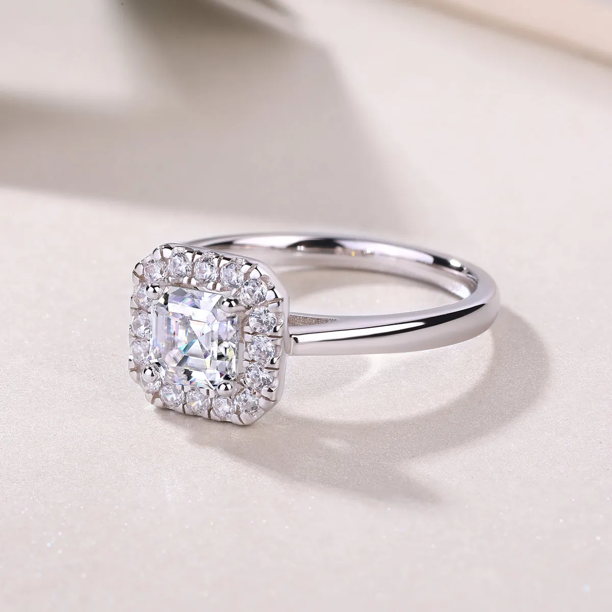 Fangyuan moissanite wedding ring set with square 5.5x5.5mm stone, S925 silver platinum plated, in gift box
