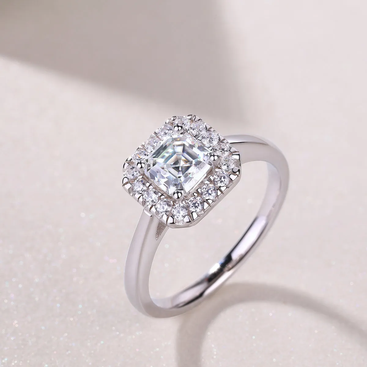 Fangyuan moissanite wedding ring set with square 5.5x5.5mm stone, S925 silver platinum plated, in gift box