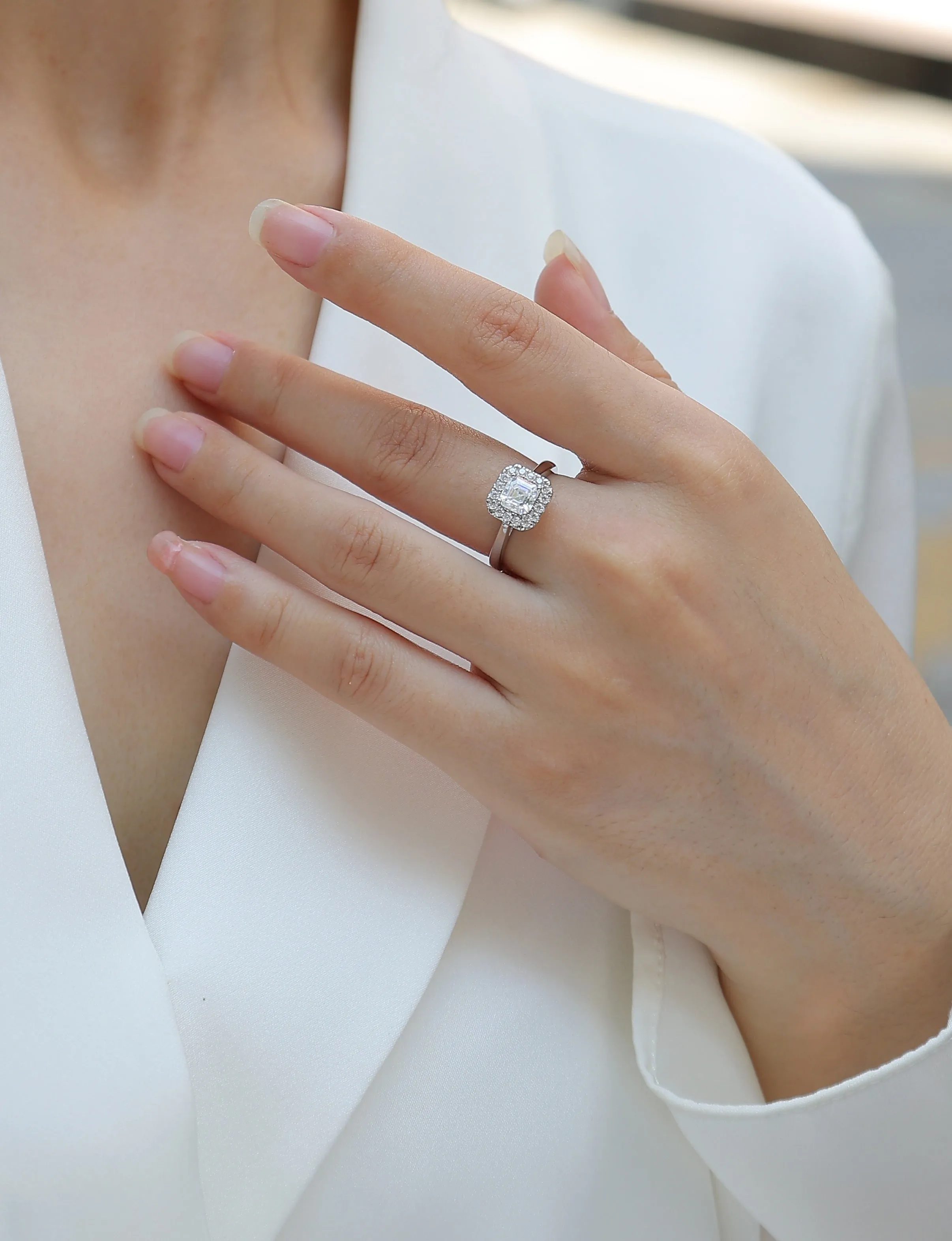 Fangyuan moissanite wedding ring set with square 5.5x5.5mm stone, S925 silver platinum plated, in gift box