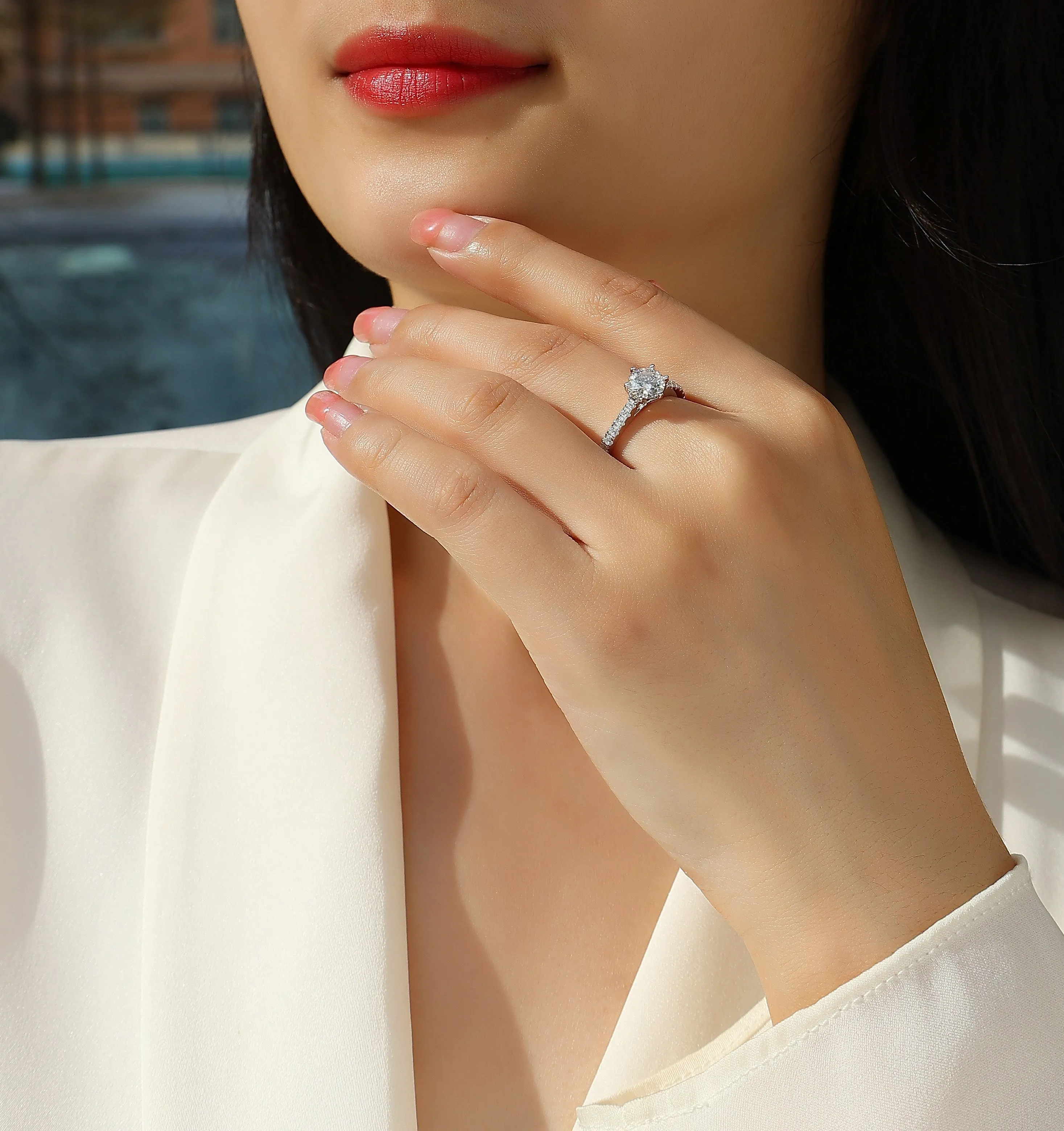 1-carat moissanite wedding ring set, S925 silver platinum plated, gift box, ring sizes 5-9