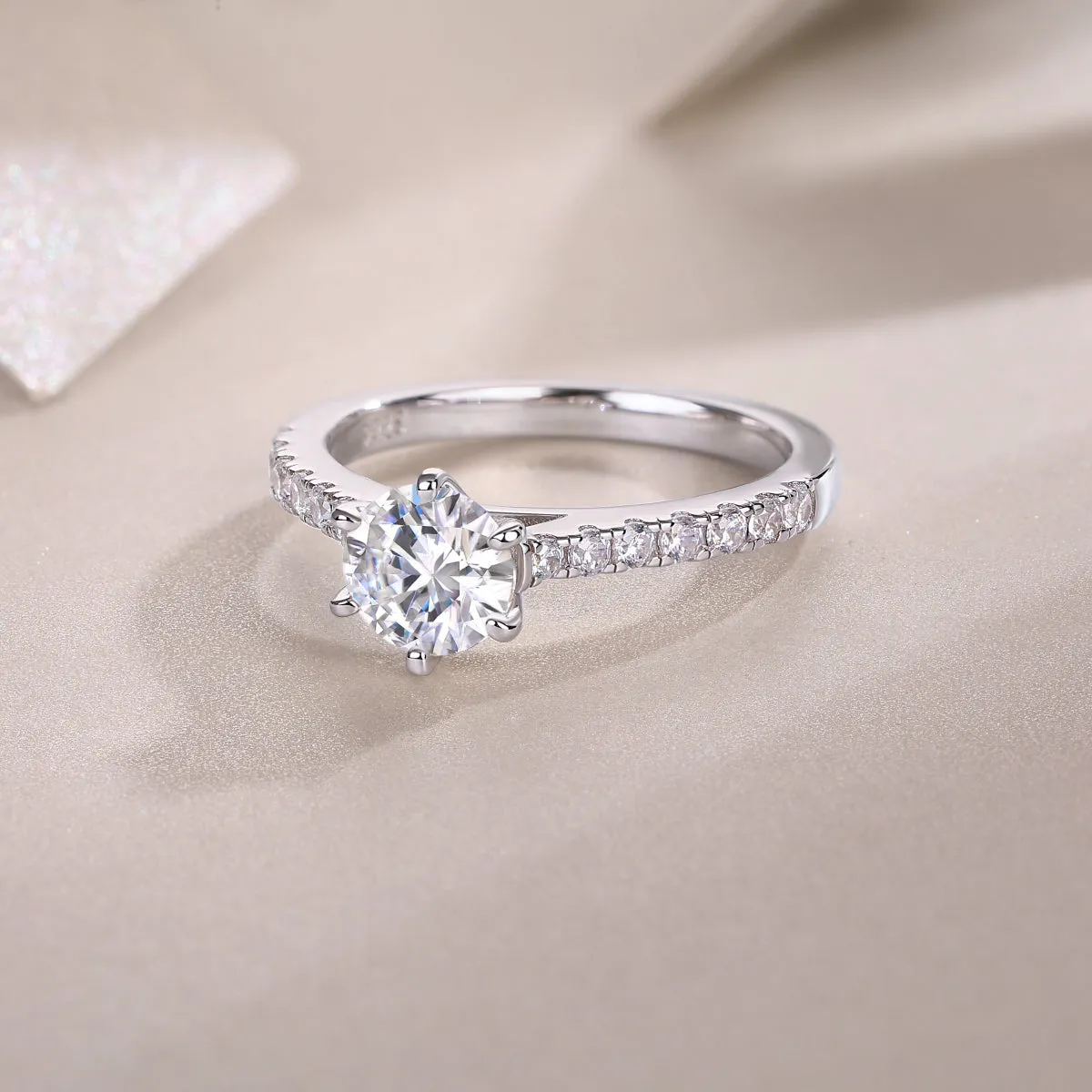 1-carat moissanite wedding ring set, S925 silver platinum plated, gift box, ring sizes 5-9